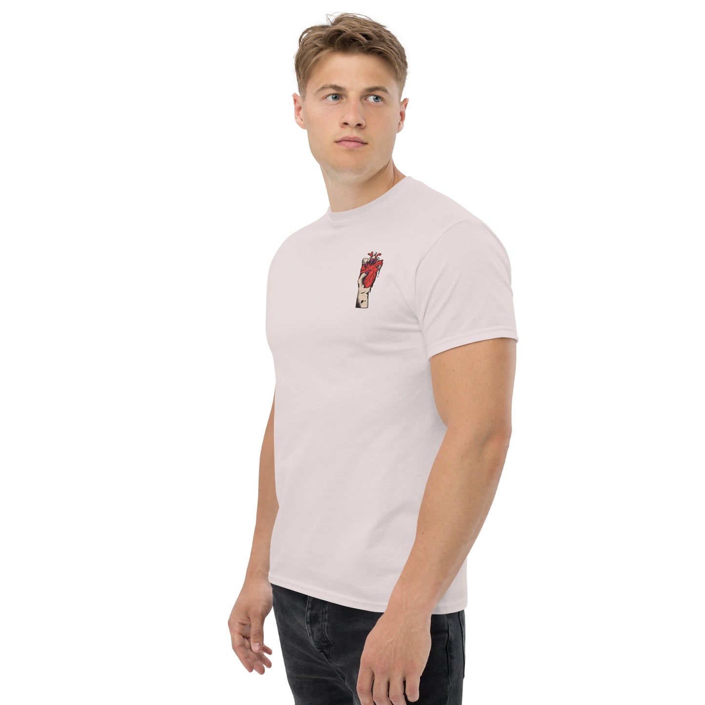T-shirt pour homme à col rond, manches courtes – 100% coton, motif brodé "Cœur Déjà Pris"