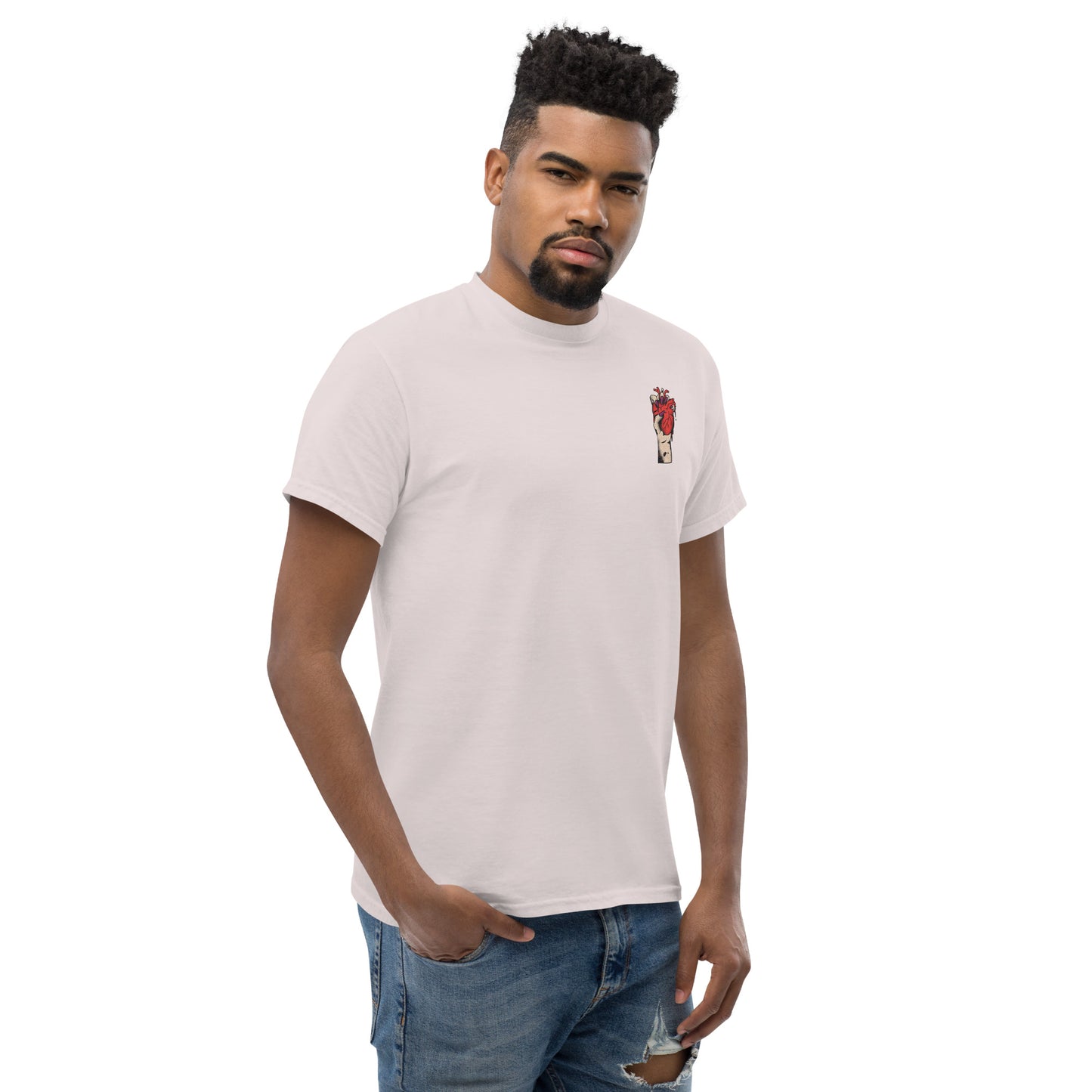 T-shirt pour homme à col rond, manches courtes – 100% coton, motif brodé "Cœur Déjà Pris"