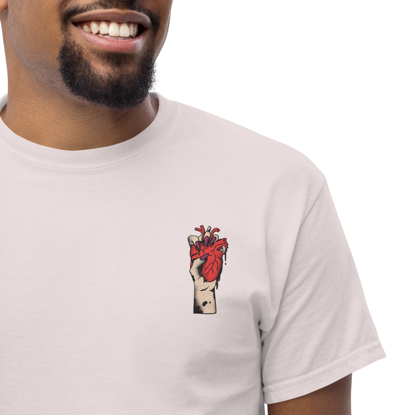 T-shirt pour homme à col rond, manches courtes – 100% coton, motif brodé "Cœur Déjà Pris"