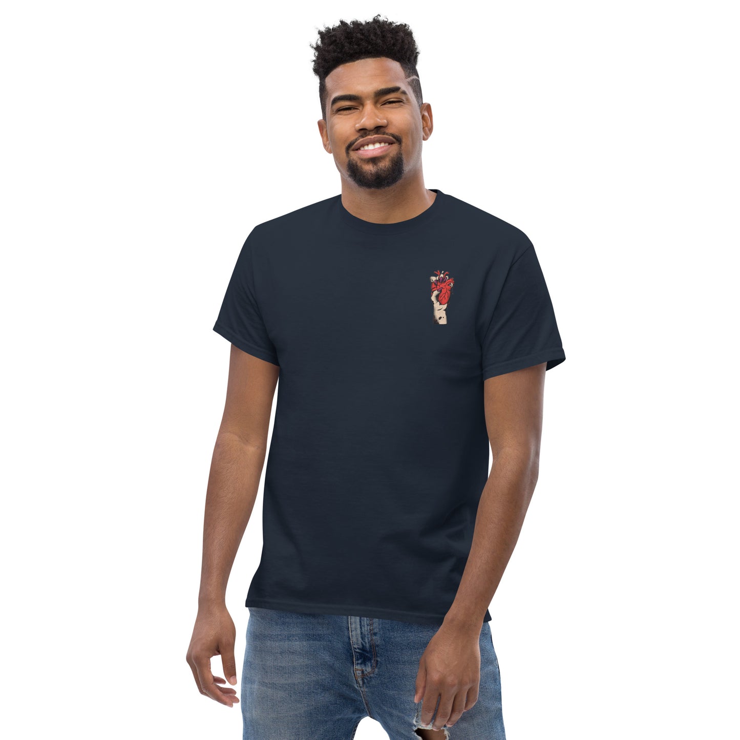 T-shirt pour homme à col rond, manches courtes – 100% coton, motif brodé "Cœur Déjà Pris"