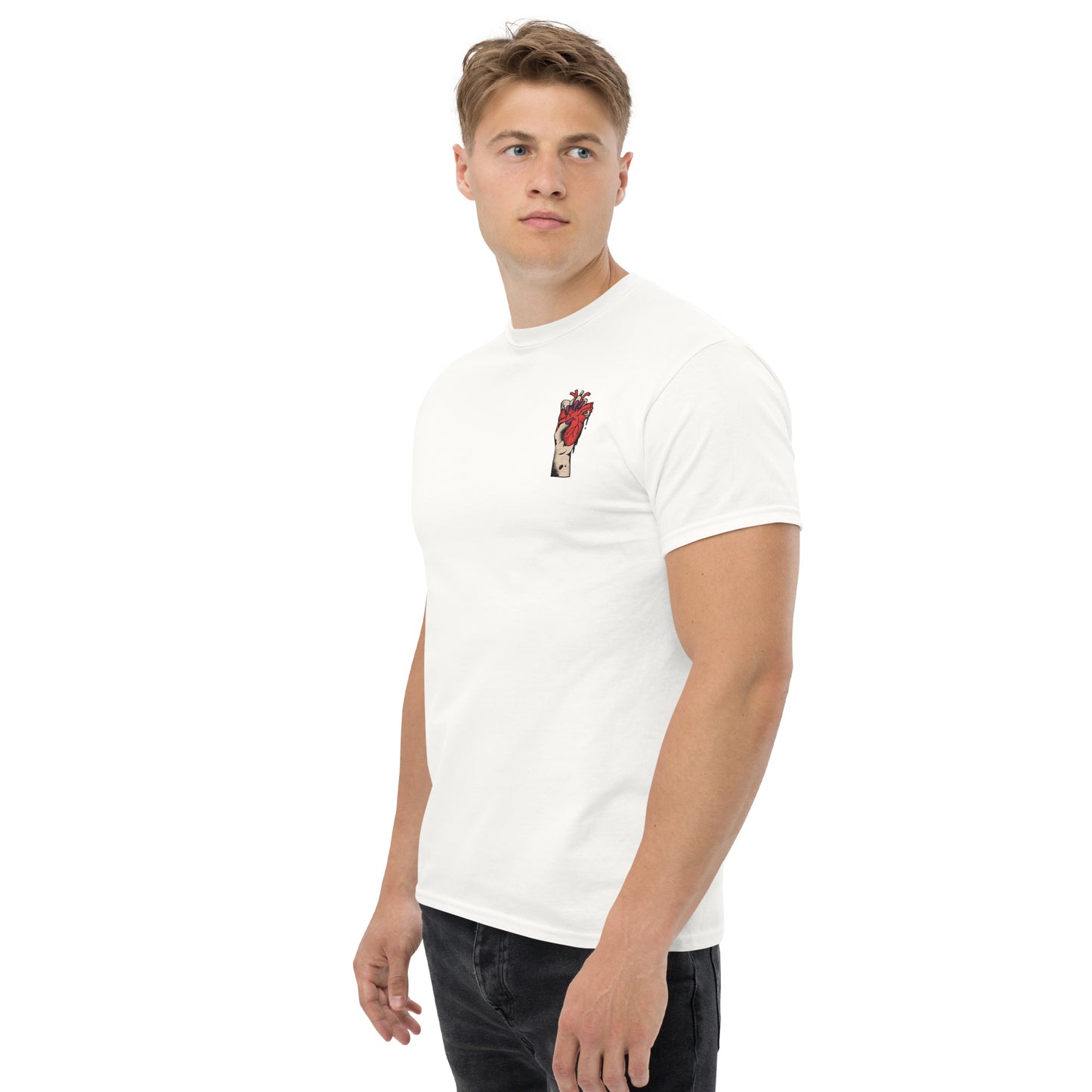 T-shirt pour homme à col rond, manches courtes – 100% coton, motif brodé "Cœur Déjà Pris"