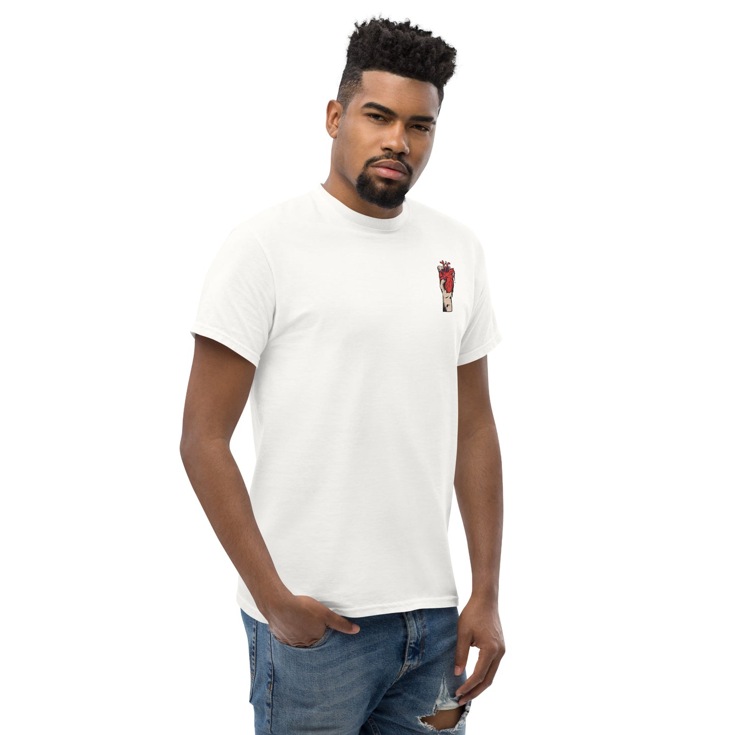 T-shirt pour homme à col rond, manches courtes – 100% coton, motif brodé "Cœur Déjà Pris"