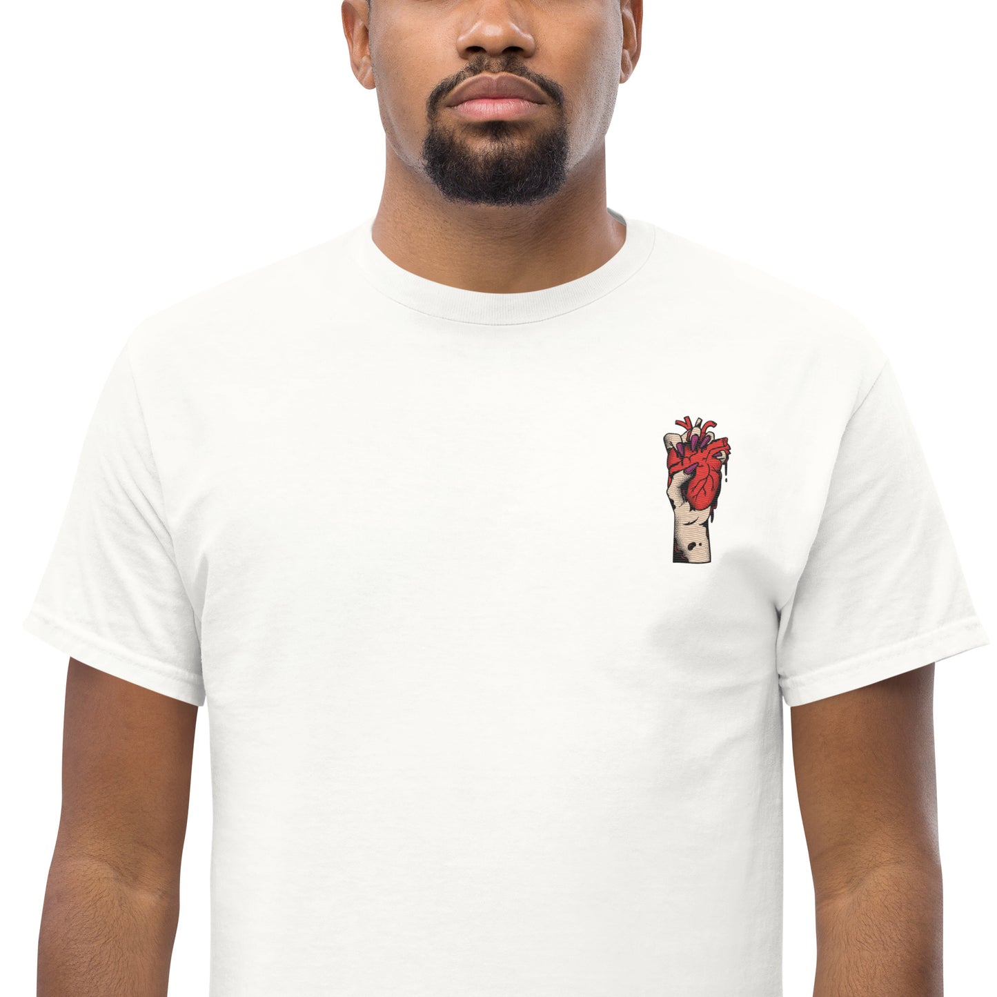 T-shirt pour homme à col rond, manches courtes – 100% coton, motif brodé "Cœur Déjà Pris"