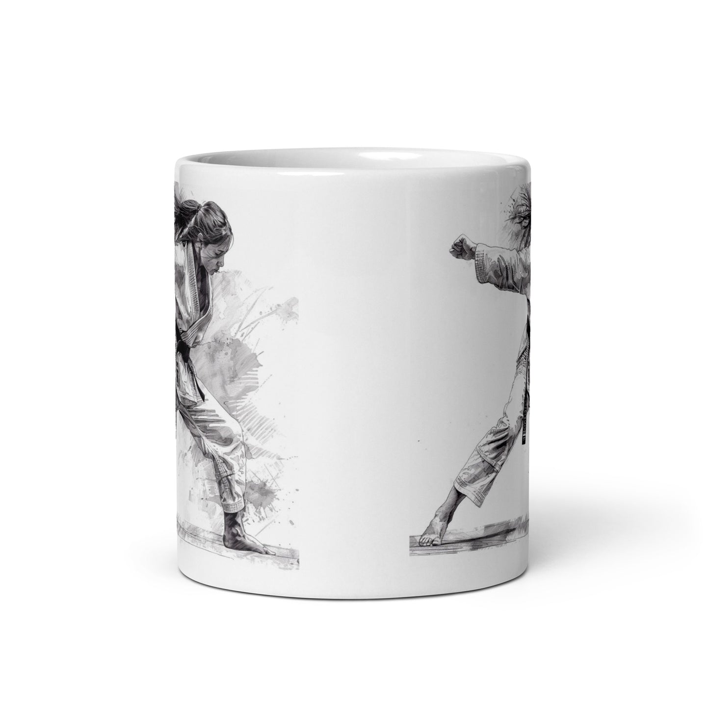 Mug en céramique – Blanc – Formats 11, 15, 20 oz, design élégant pour bureau & cuisine – Dessin Femme Judoka