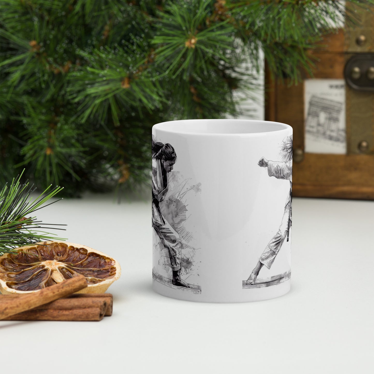 Mug en céramique – Blanc – Formats 11, 15, 20 oz, design élégant pour bureau & cuisine – Dessin Femme Judoka
