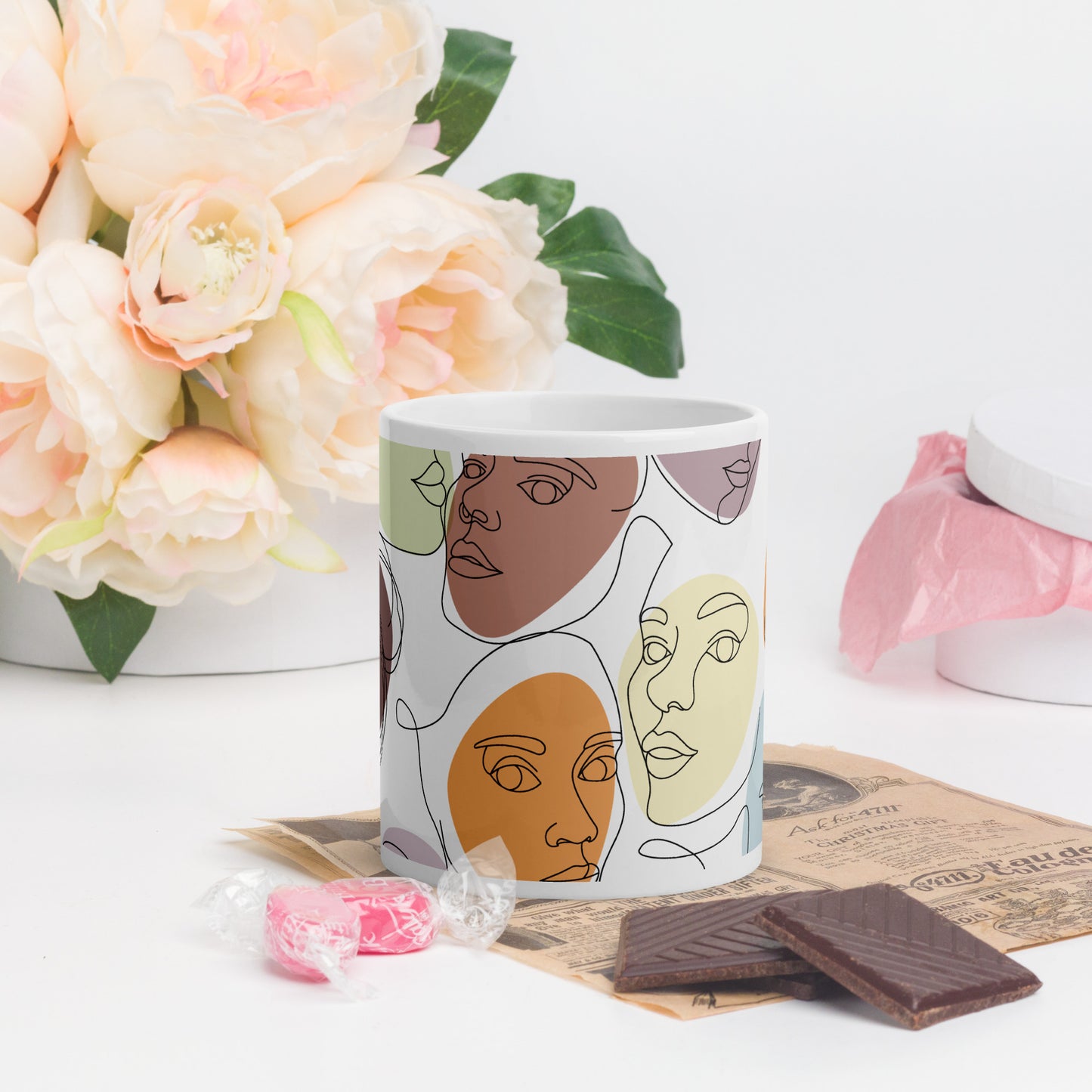 Mug en céramique – Multicouleur – Formats 11, 15, 20 oz, design élégant pour bureau & cuisine – Calligraphie Minimaliste