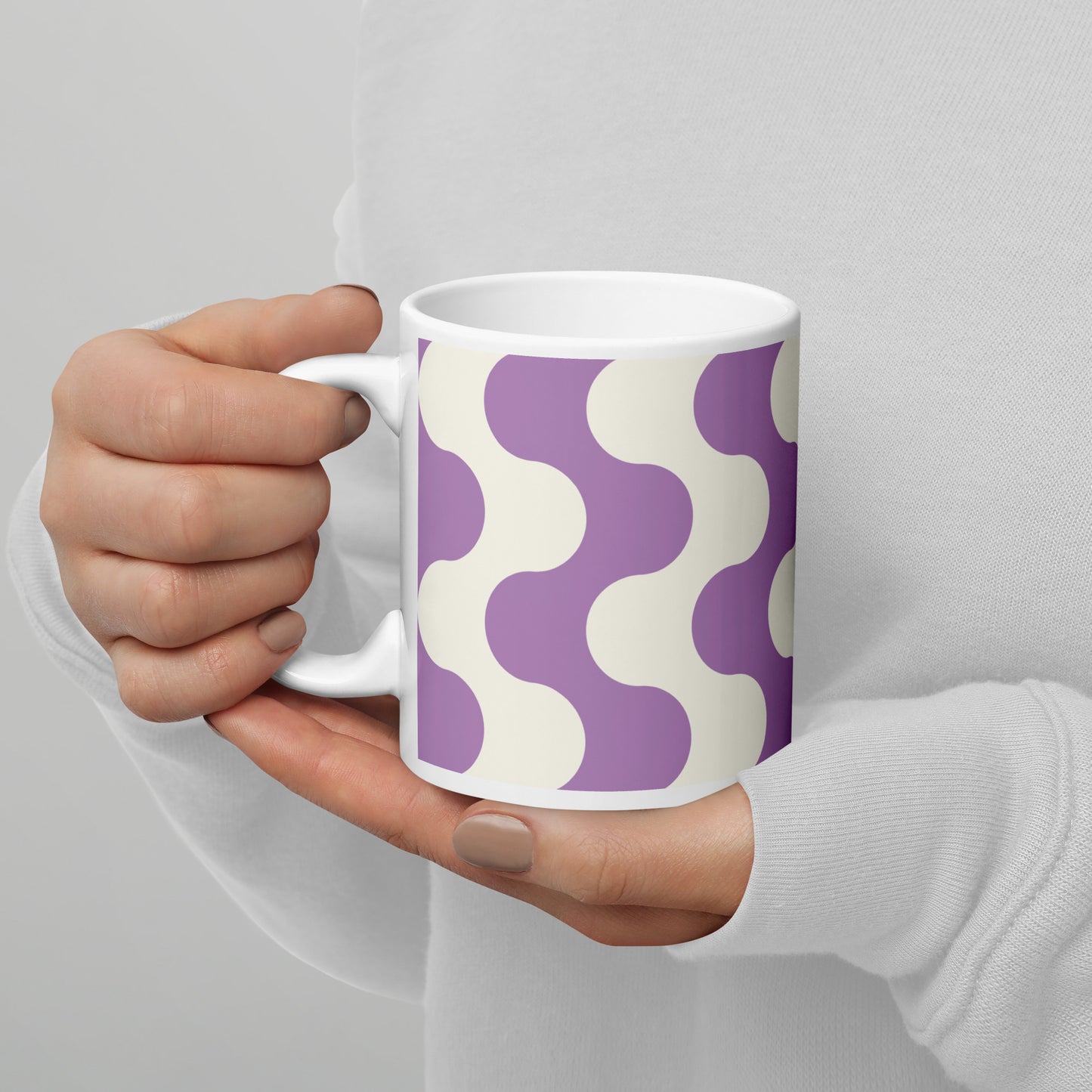 Mug en céramique – Blanc & Violet – Formats 11, 15, 20 oz, design élégant pour bureau & cuisine – Graphique
