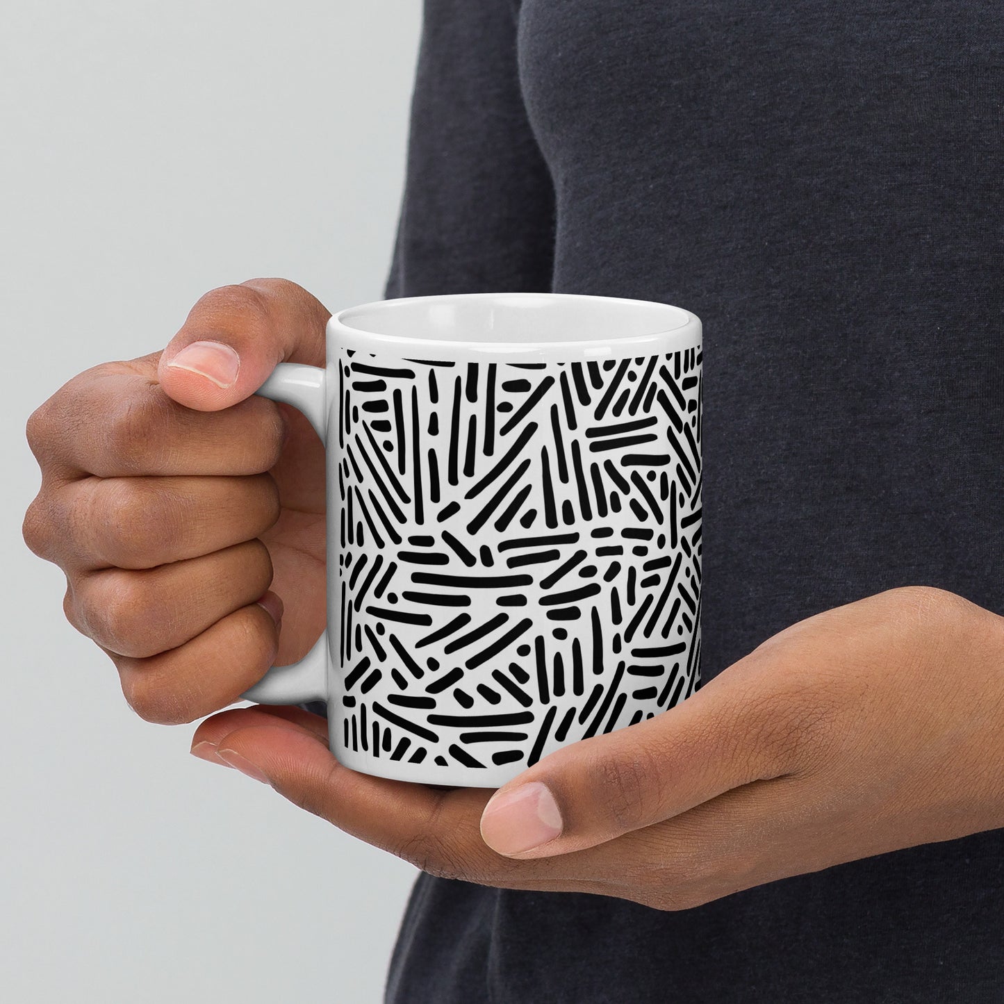 Mug en céramique – Blanc & Noir – Formats 11, 15, 20 oz, design élégant pour bureau & cuisine - Dessin Traits & Points