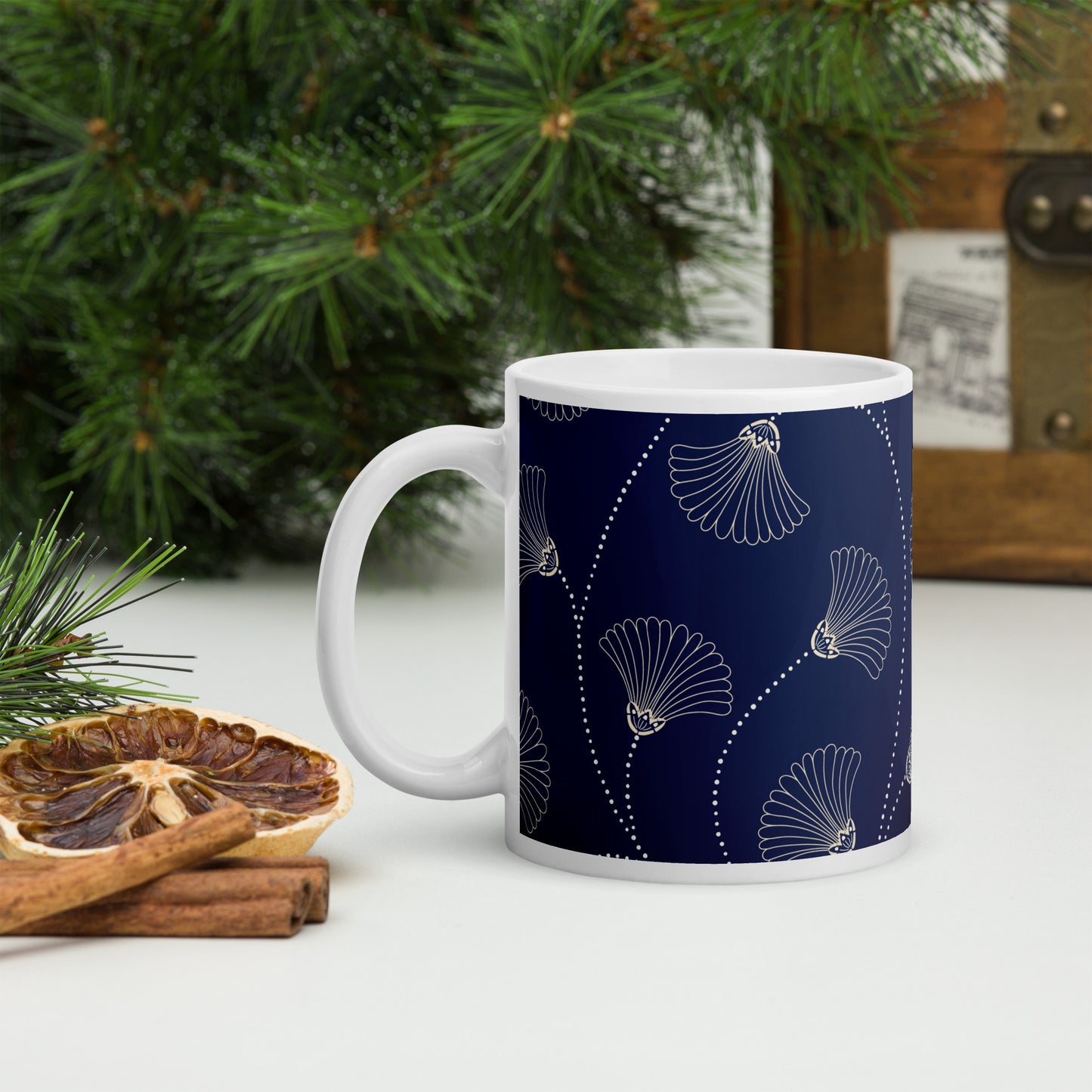 Mug en céramique – Bleu Fleuri – Formats 11, 15, 20 oz, design élégant pour bureau & cuisine - Minimaliste