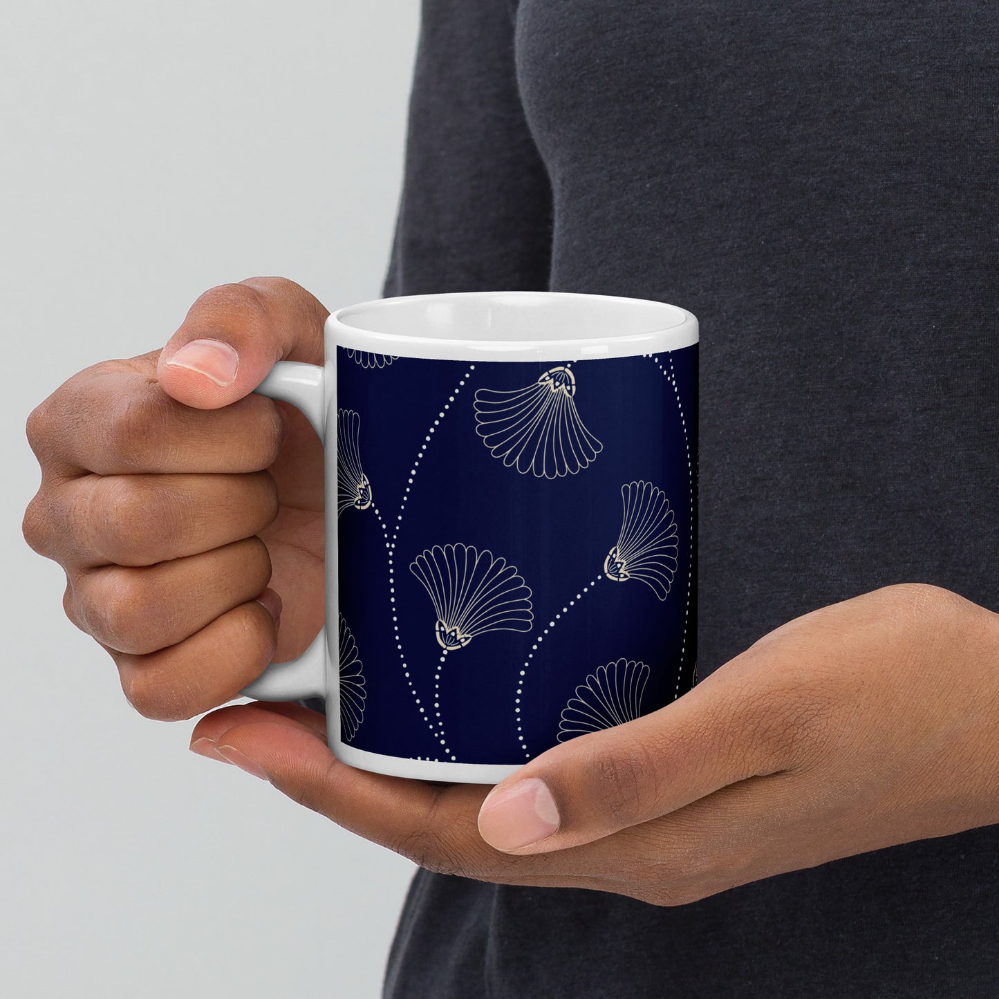 Mug en céramique – Bleu Fleuri – Formats 11, 15, 20 oz, design élégant pour bureau & cuisine - Minimaliste