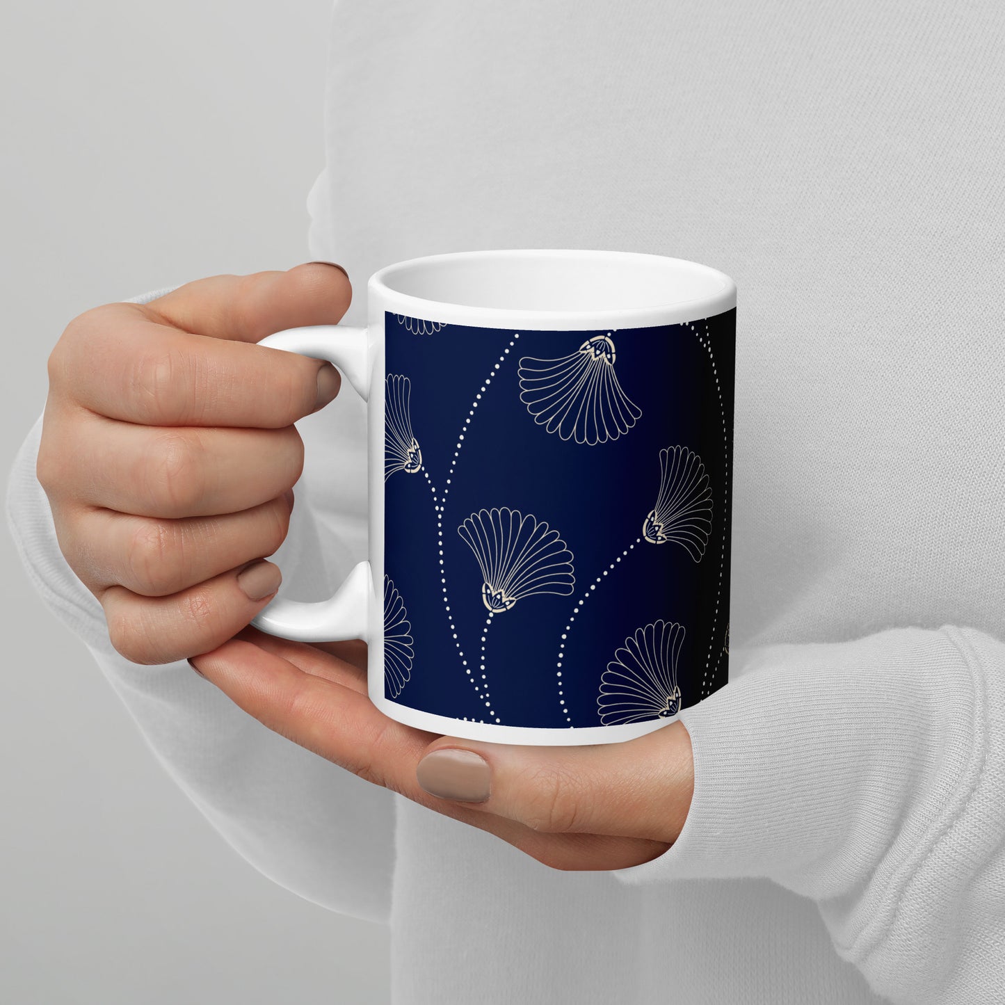 Mug en céramique – Bleu Fleuri – Formats 11, 15, 20 oz, design élégant pour bureau & cuisine - Minimaliste