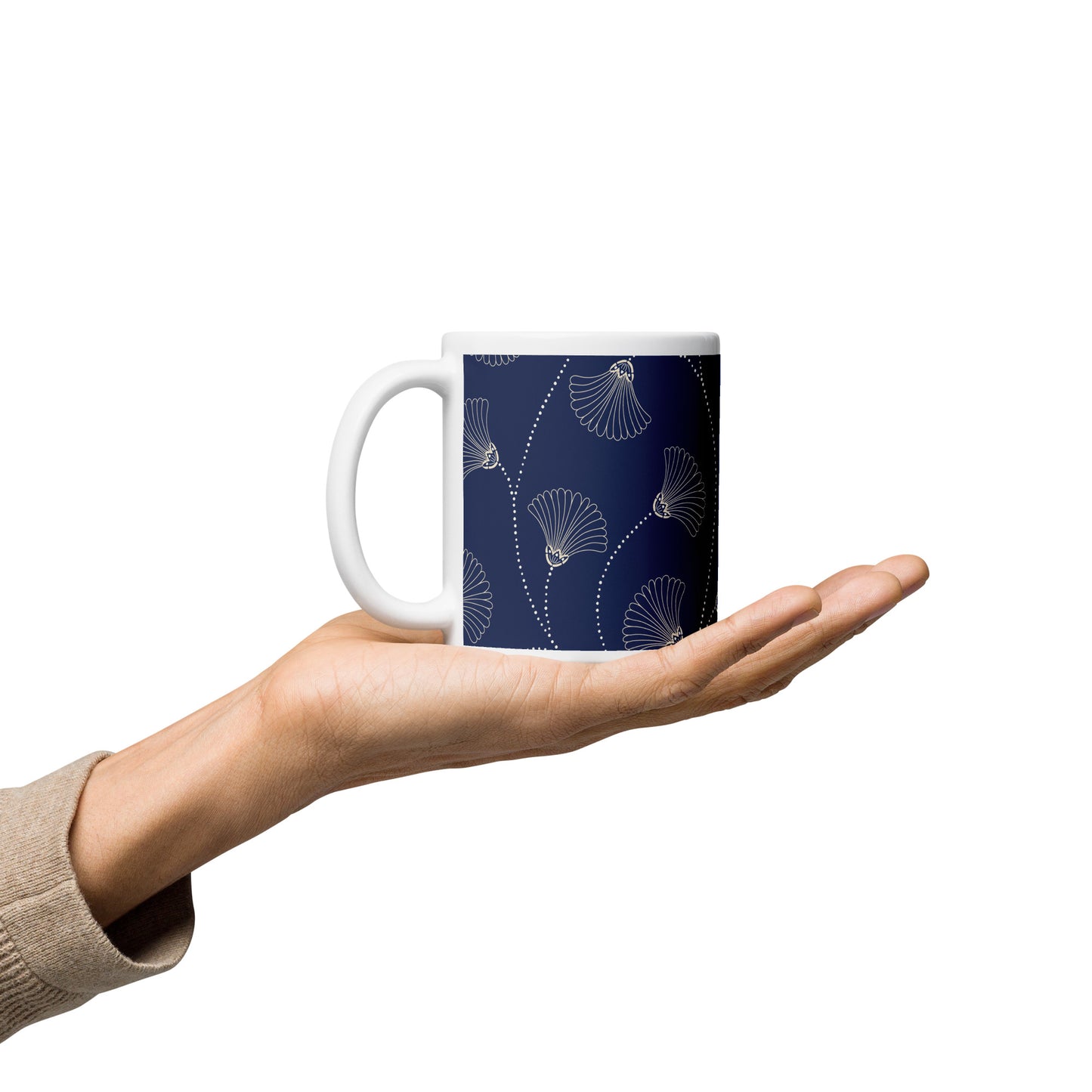 Mug en céramique – Bleu Fleuri – Formats 11, 15, 20 oz, design élégant pour bureau & cuisine - Minimaliste