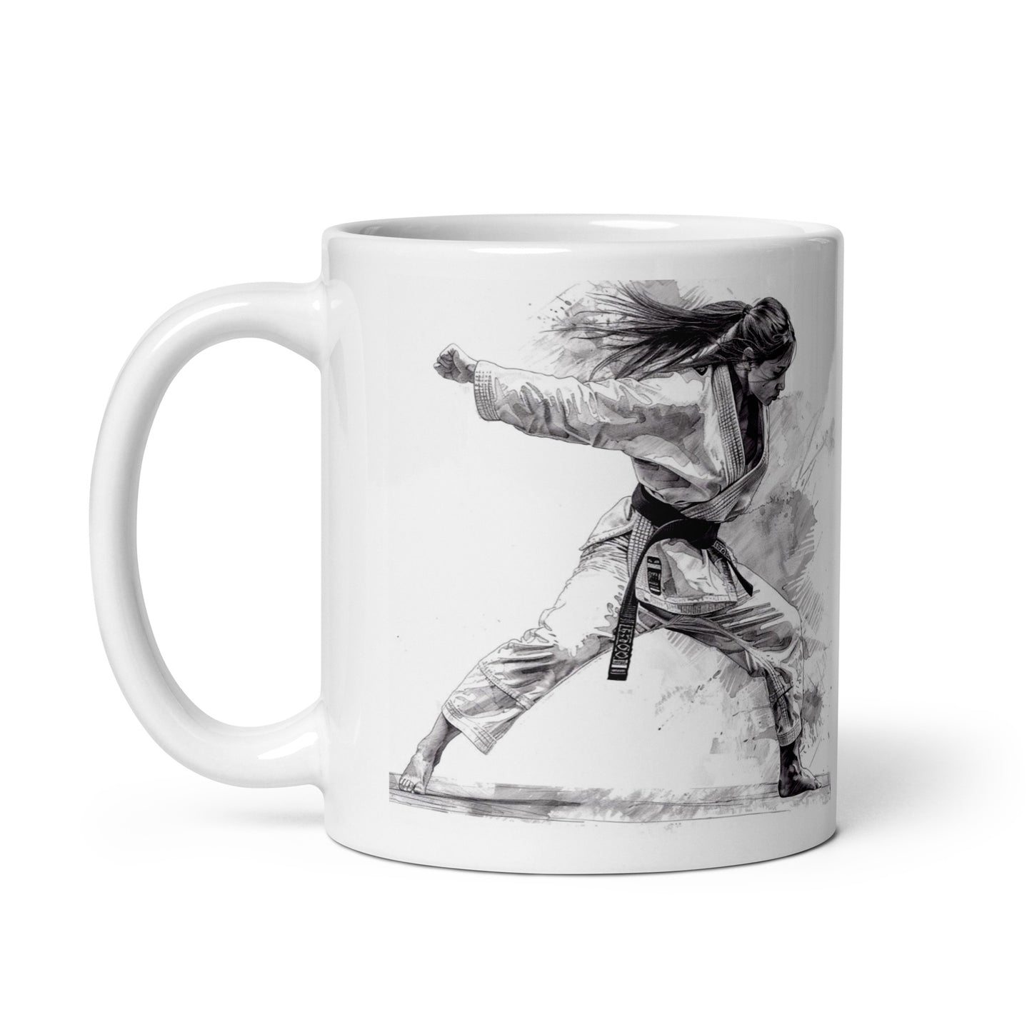 Mug en céramique – Blanc – Formats 11, 15, 20 oz, design élégant pour bureau & cuisine – Dessin Femme Judoka