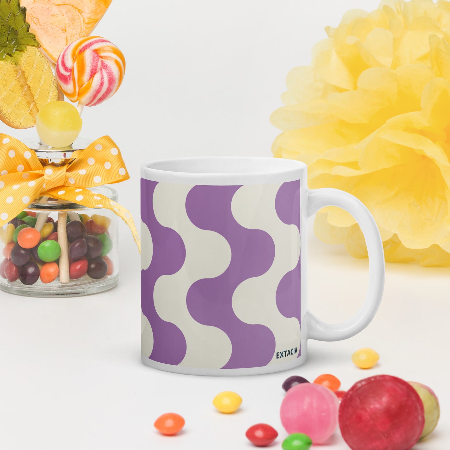 Mug en céramique – Blanc & Violet – Formats 11, 15, 20 oz, design élégant pour bureau & cuisine – Graphique