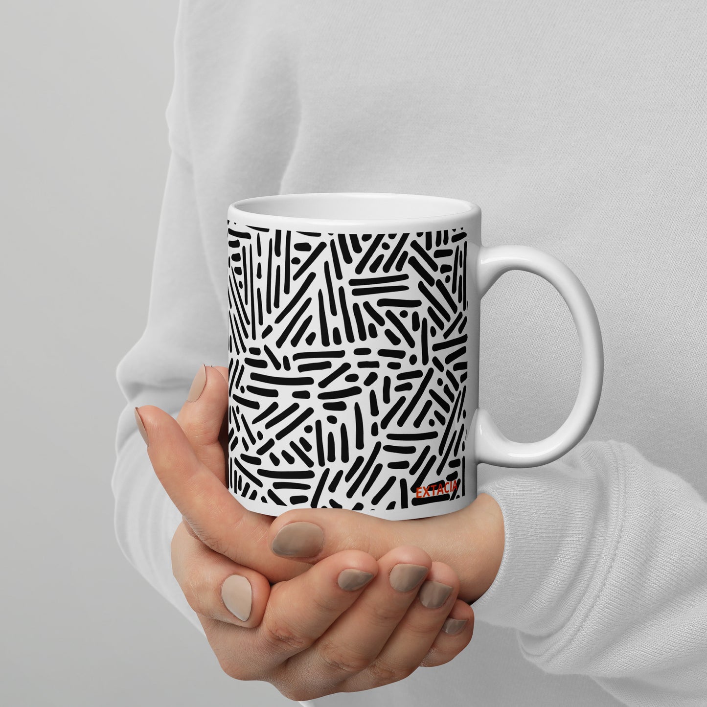 Mug en céramique – Blanc & Noir – Formats 11, 15, 20 oz, design élégant pour bureau & cuisine - Dessin Traits & Points