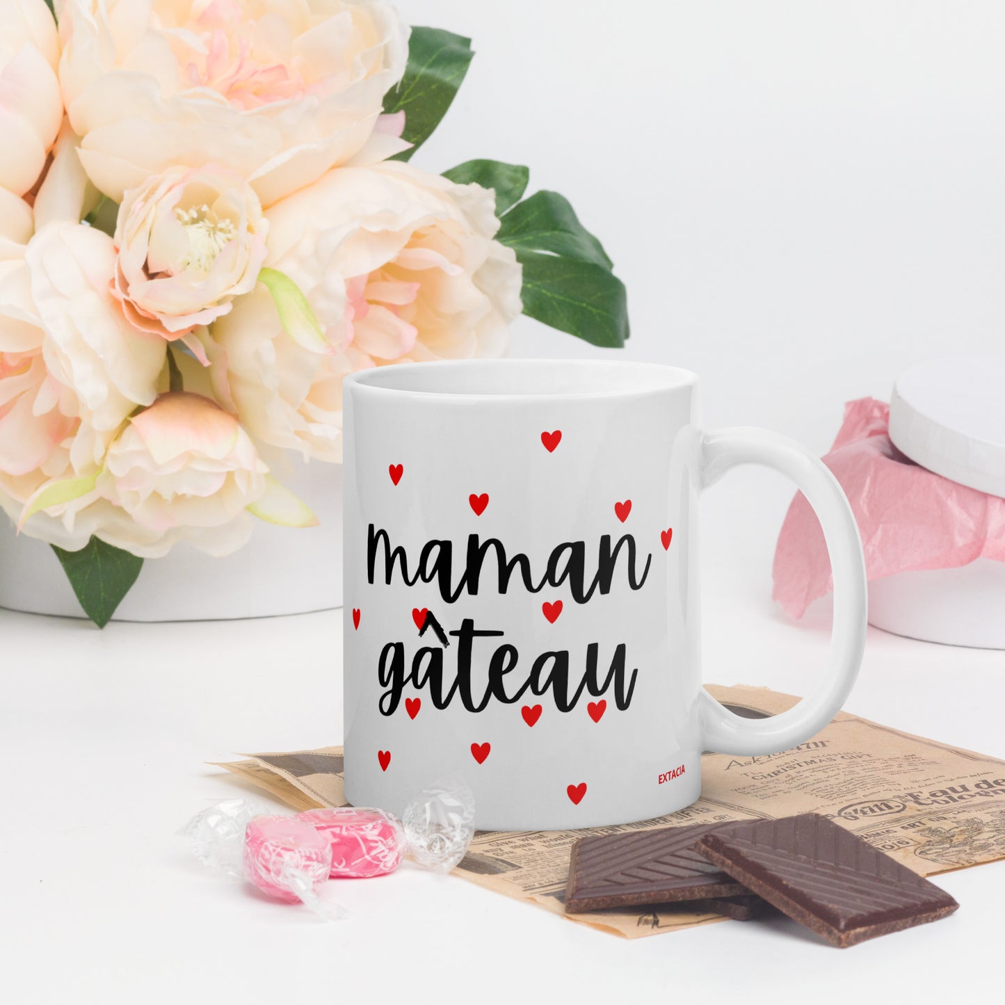 Mug en céramique – Blanc – Formats 11, 15, 20 oz, design élégant pour bureau & cuisine – Maman Gâteau