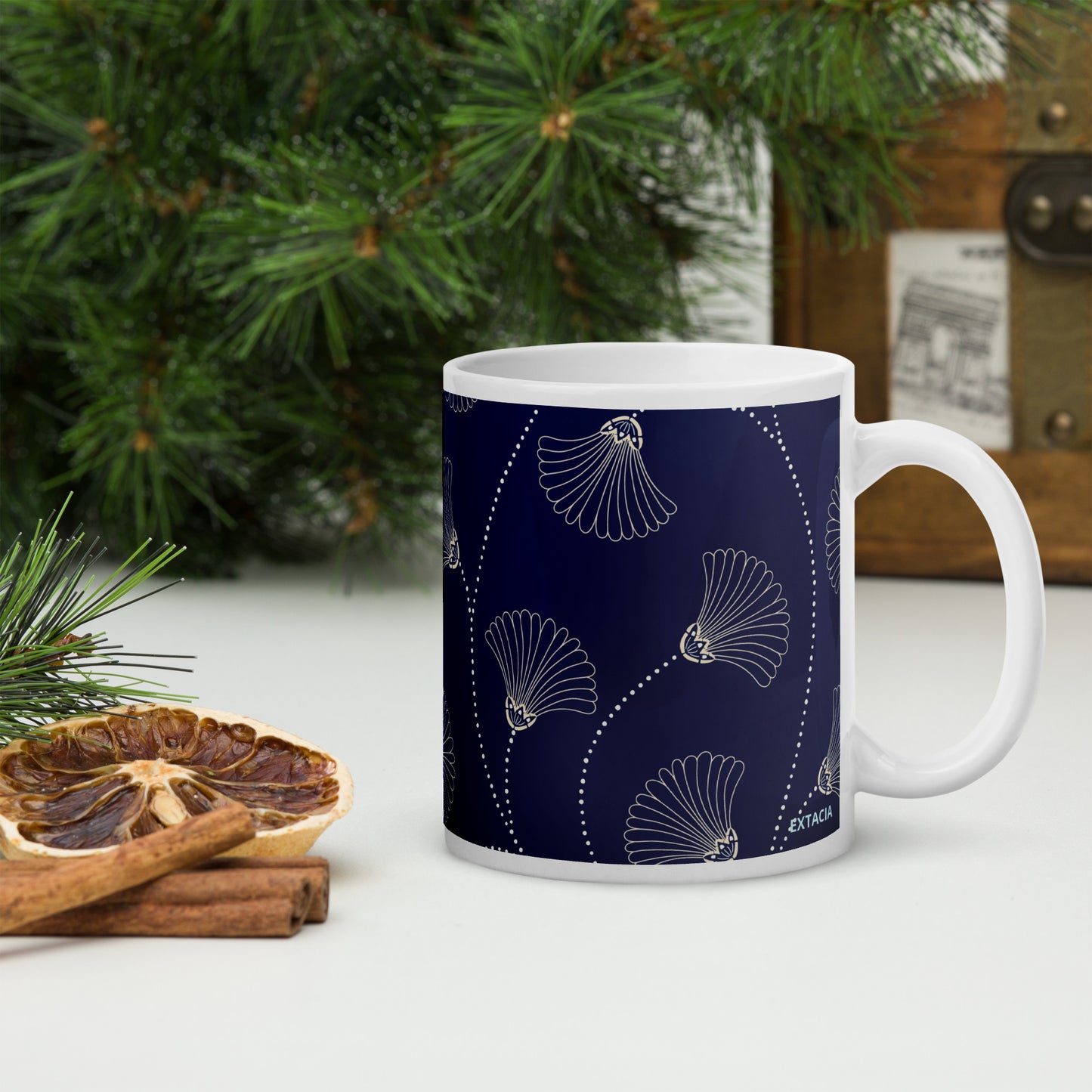 Mug en céramique – Bleu Fleuri – Formats 11, 15, 20 oz, design élégant pour bureau & cuisine - Minimaliste