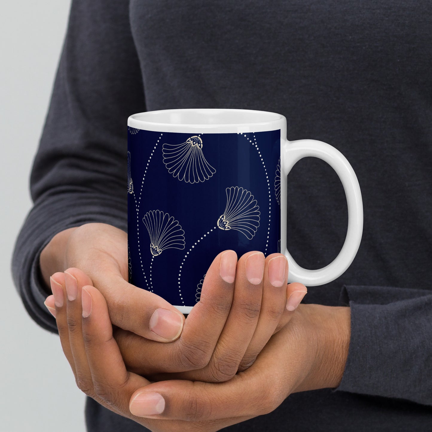 Mug en céramique – Bleu Fleuri – Formats 11, 15, 20 oz, design élégant pour bureau & cuisine - Minimaliste