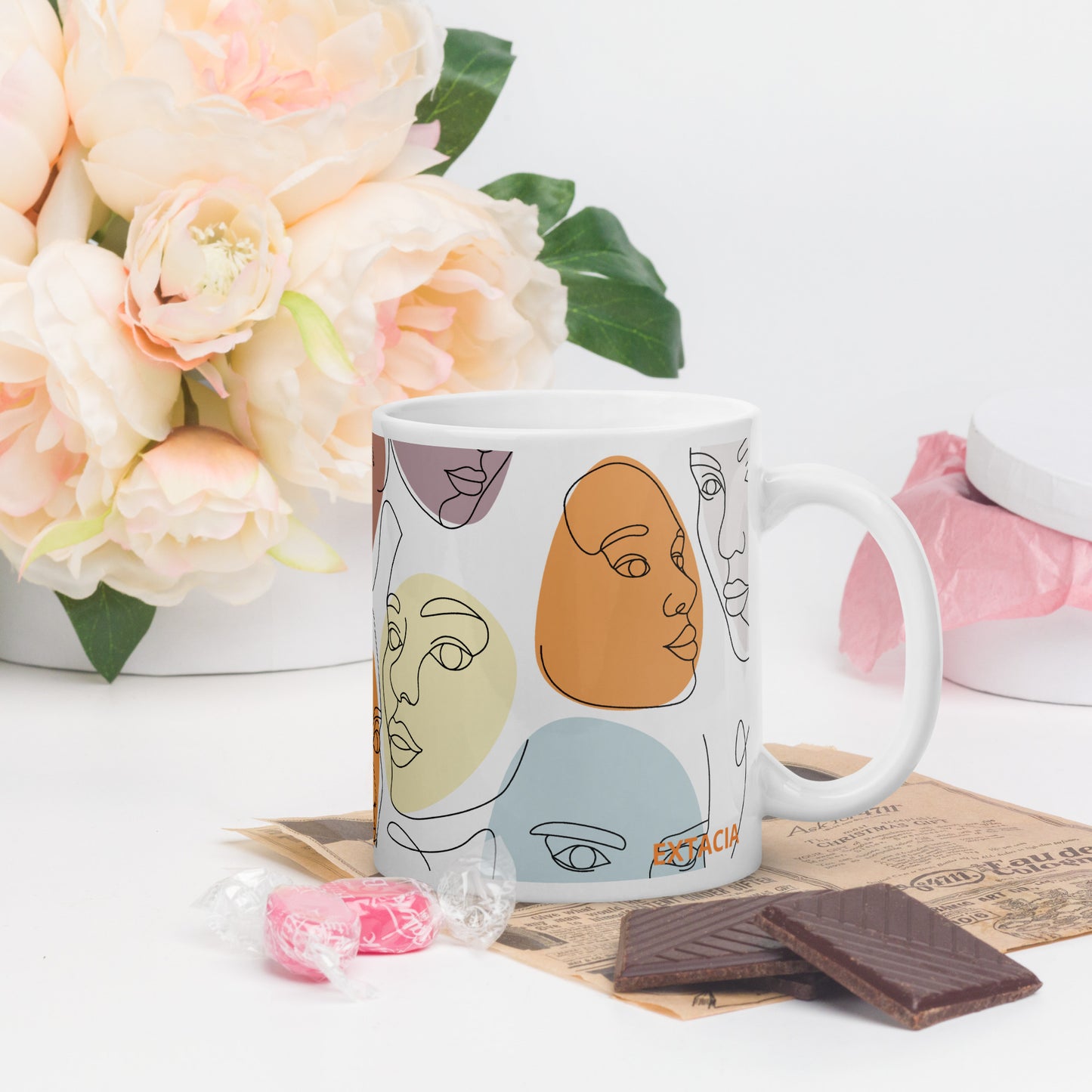 Mug en céramique – Multicouleur – Formats 11, 15, 20 oz, design élégant pour bureau & cuisine – Calligraphie Minimaliste