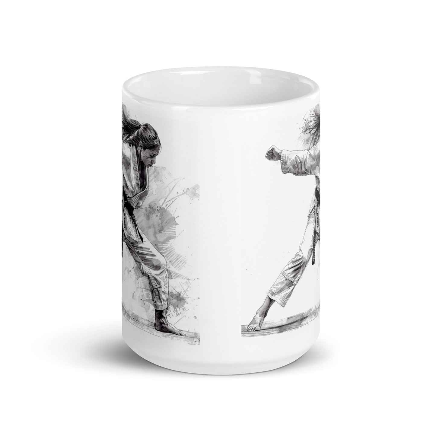 Mug en céramique – Blanc – Formats 11, 15, 20 oz, design élégant pour bureau & cuisine – Dessin Femme Judoka