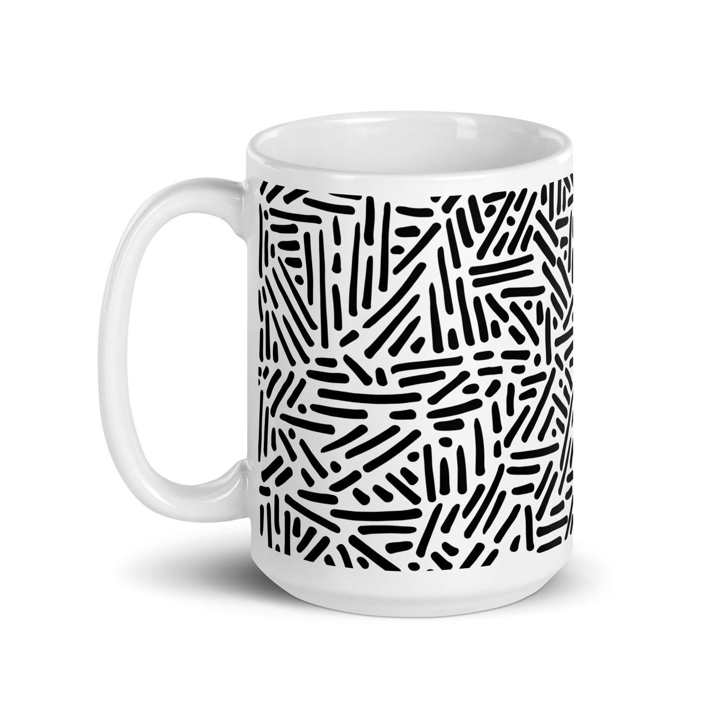 Mug en céramique – Blanc & Noir – Formats 11, 15, 20 oz, design élégant pour bureau & cuisine - Dessin Traits & Points