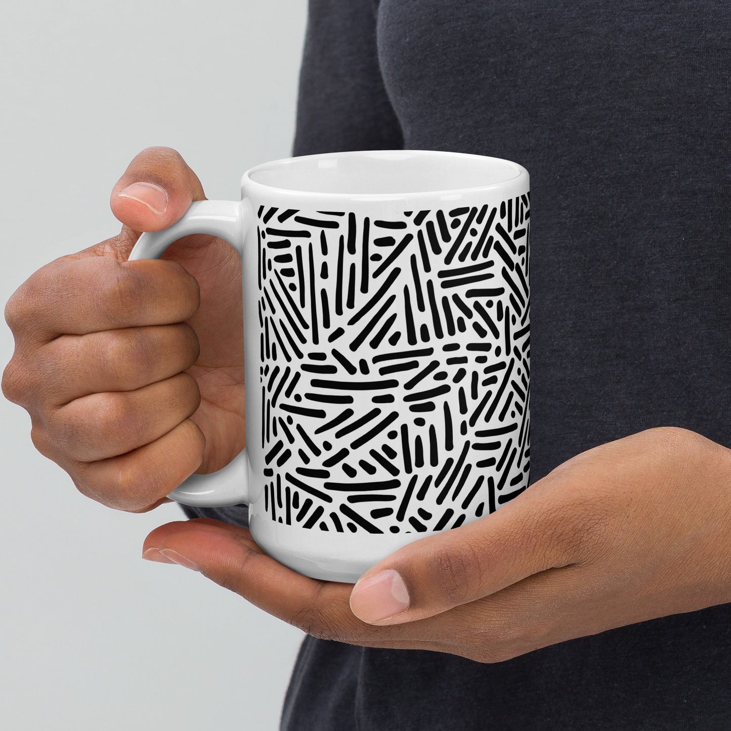 Mug en céramique – Blanc & Noir – Formats 11, 15, 20 oz, design élégant pour bureau & cuisine - Dessin Traits & Points
