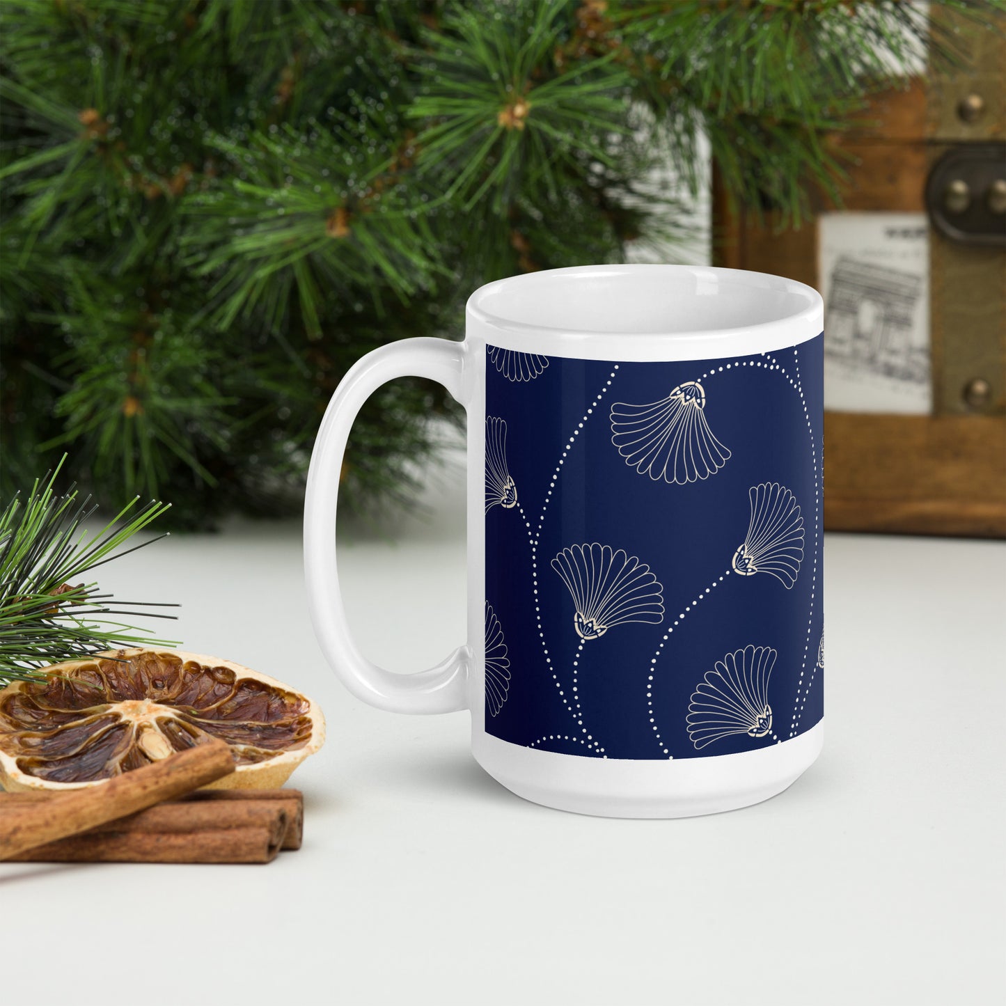 Mug en céramique – Bleu Fleuri – Formats 11, 15, 20 oz, design élégant pour bureau & cuisine - Minimaliste