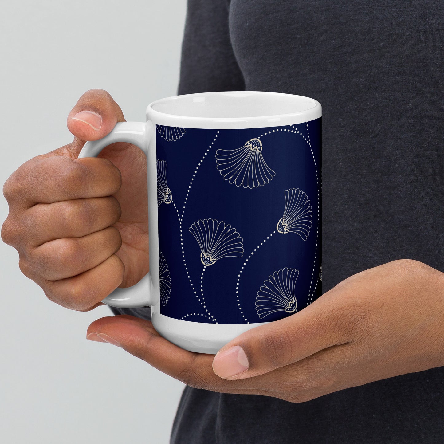 Mug en céramique – Bleu Fleuri – Formats 11, 15, 20 oz, design élégant pour bureau & cuisine - Minimaliste