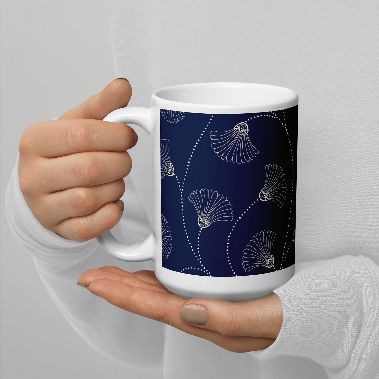 Mug en céramique – Bleu Fleuri – Formats 11, 15, 20 oz, design élégant pour bureau & cuisine - Minimaliste