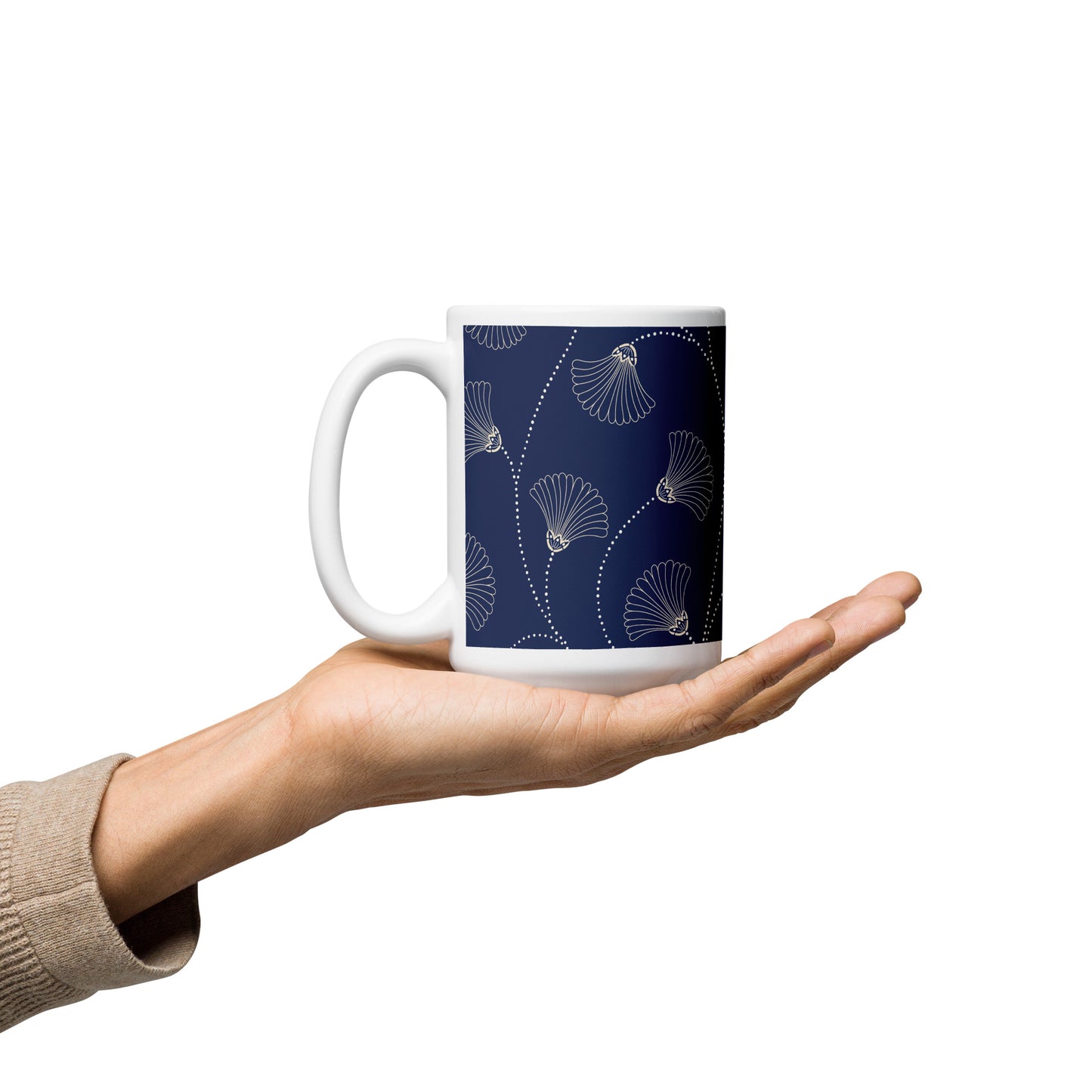 Mug en céramique – Bleu Fleuri – Formats 11, 15, 20 oz, design élégant pour bureau & cuisine - Minimaliste
