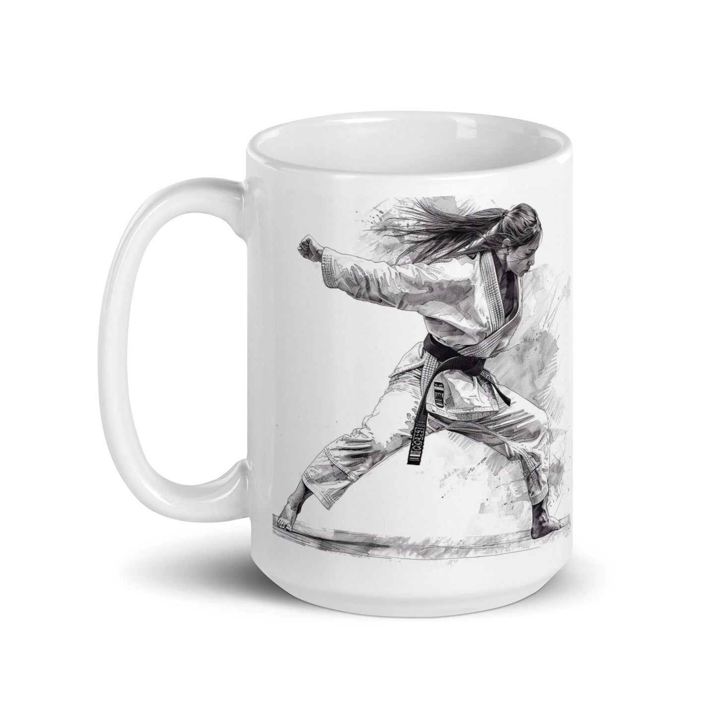 Mug en céramique – Blanc – Formats 11, 15, 20 oz, design élégant pour bureau & cuisine – Dessin Femme Judoka