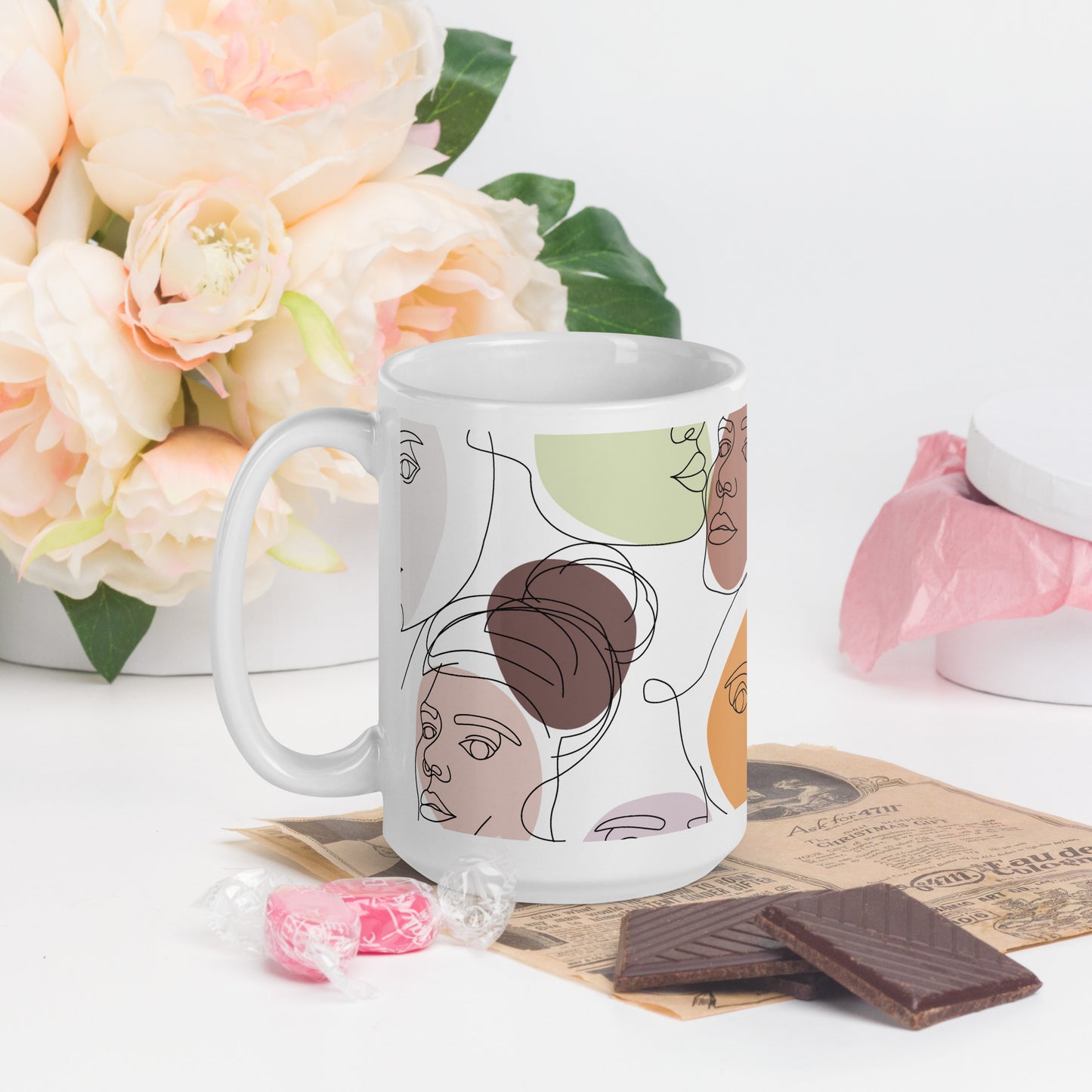 Mug en céramique – Multicouleur – Formats 11, 15, 20 oz, design élégant pour bureau & cuisine – Calligraphie Minimaliste