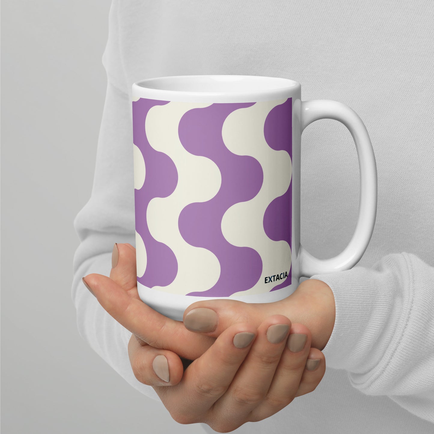 Mug en céramique – Blanc & Violet – Formats 11, 15, 20 oz, design élégant pour bureau & cuisine – Graphique