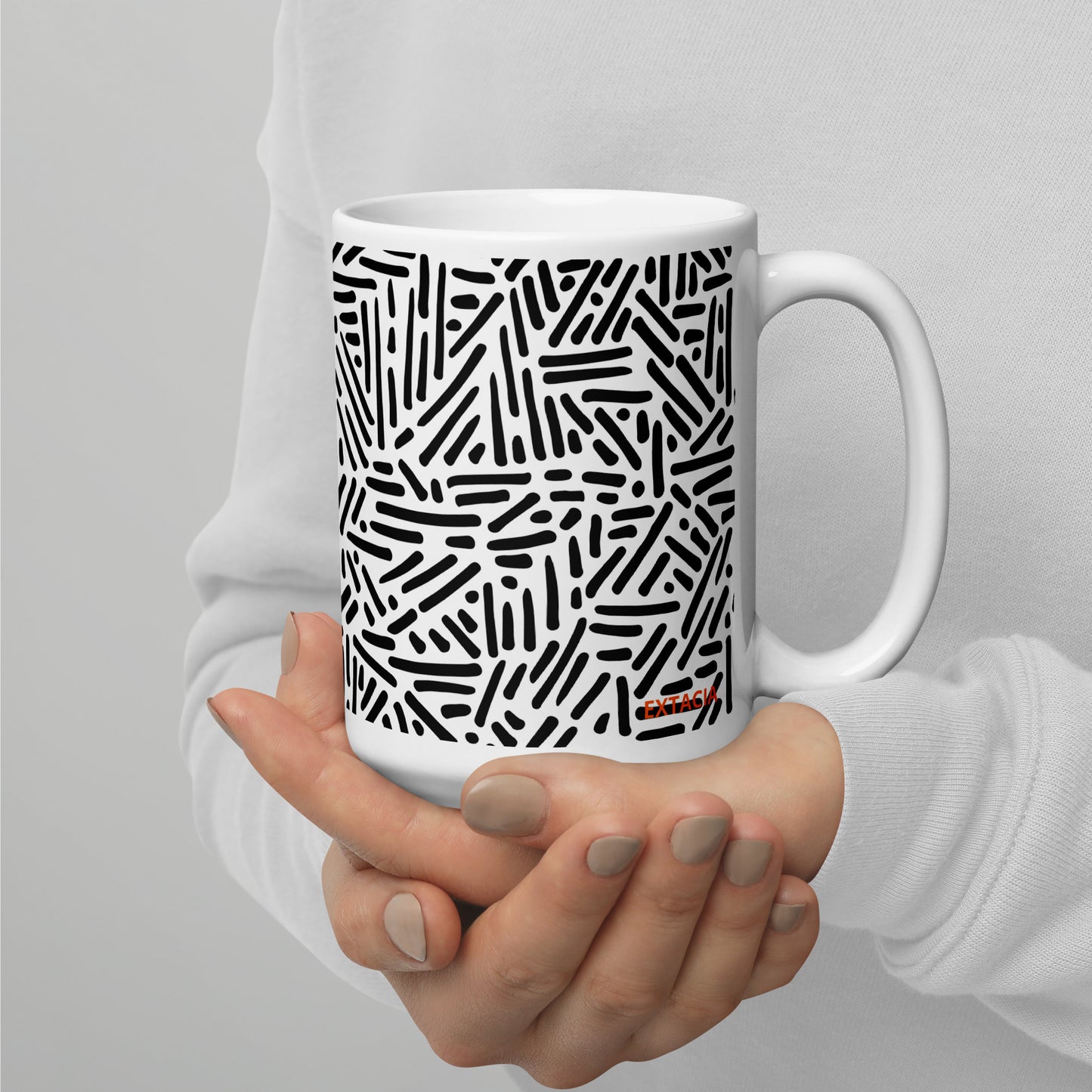 Mug en céramique – Blanc & Noir – Formats 11, 15, 20 oz, design élégant pour bureau & cuisine - Dessin Traits & Points