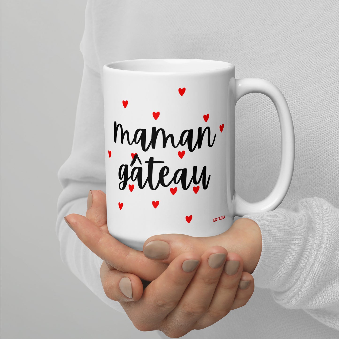 Mug en céramique – Blanc – Formats 11, 15, 20 oz, design élégant pour bureau & cuisine – Maman Gâteau