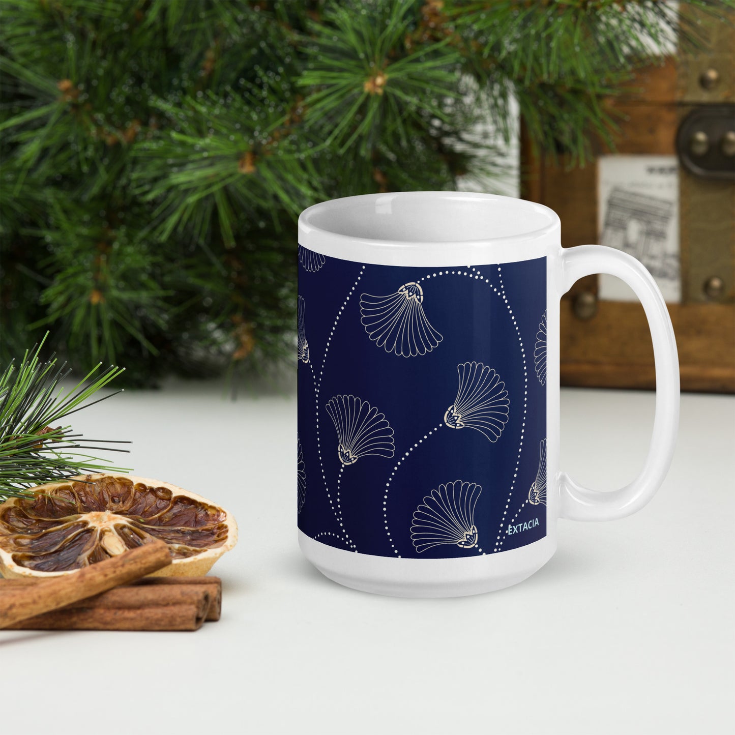Mug en céramique – Bleu Fleuri – Formats 11, 15, 20 oz, design élégant pour bureau & cuisine - Minimaliste