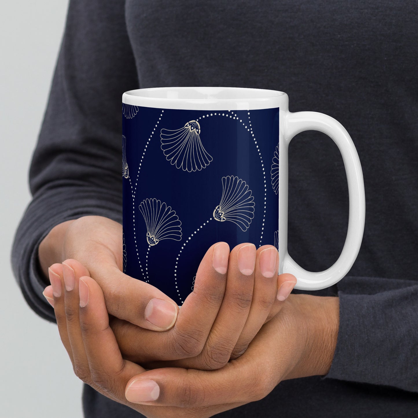 Mug en céramique – Bleu Fleuri – Formats 11, 15, 20 oz, design élégant pour bureau & cuisine - Minimaliste