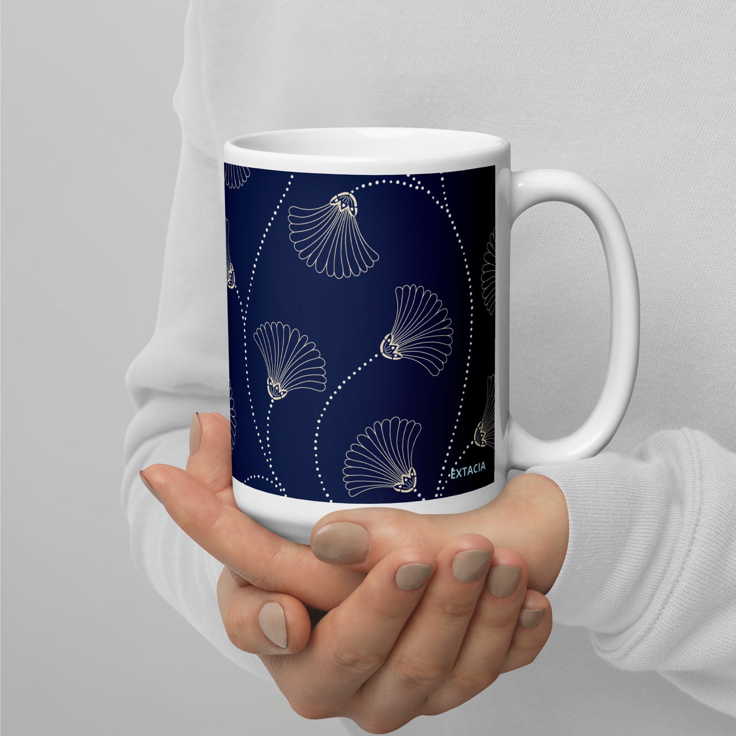 Mug en céramique – Bleu Fleuri – Formats 11, 15, 20 oz, design élégant pour bureau & cuisine - Minimaliste