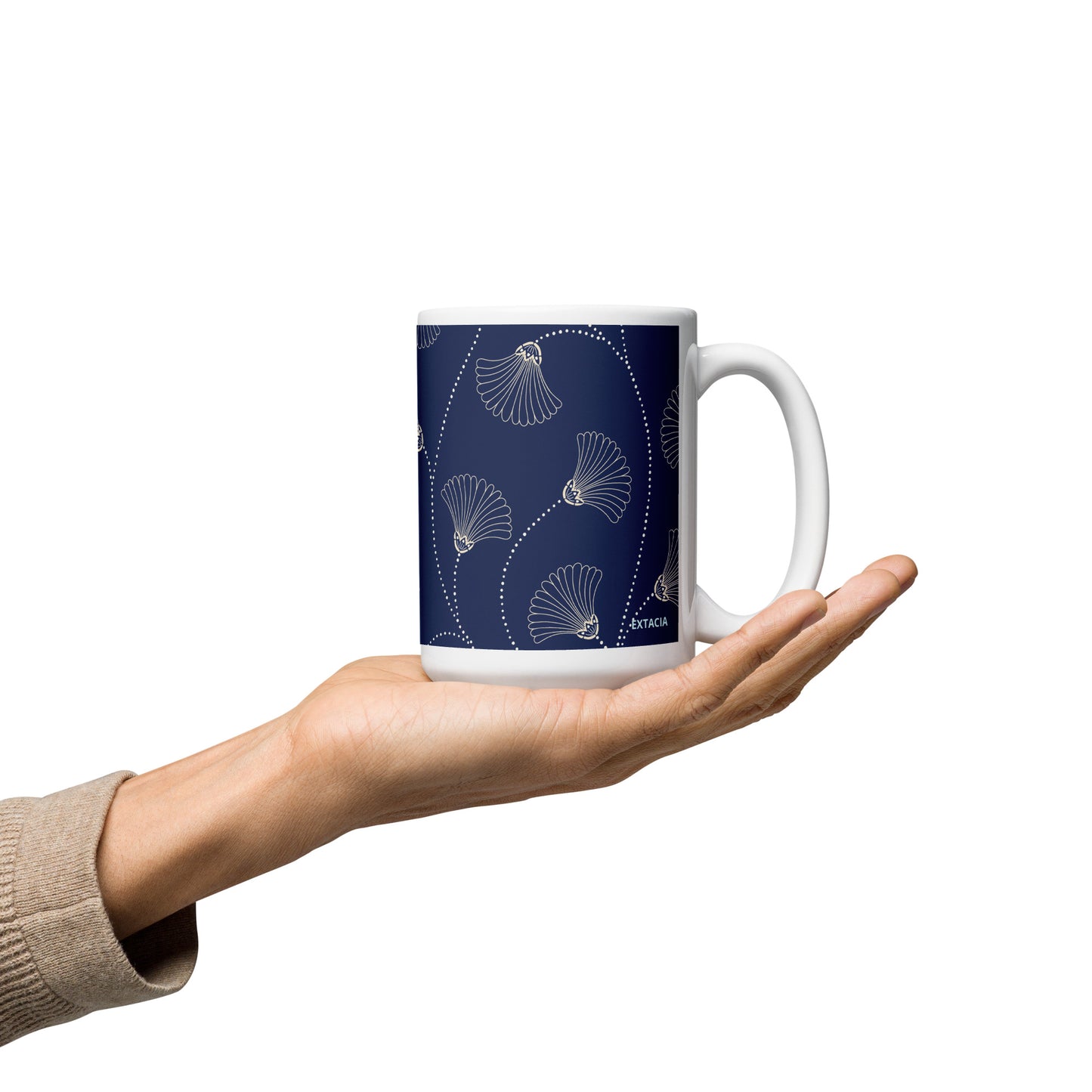 Mug en céramique – Bleu Fleuri – Formats 11, 15, 20 oz, design élégant pour bureau & cuisine - Minimaliste