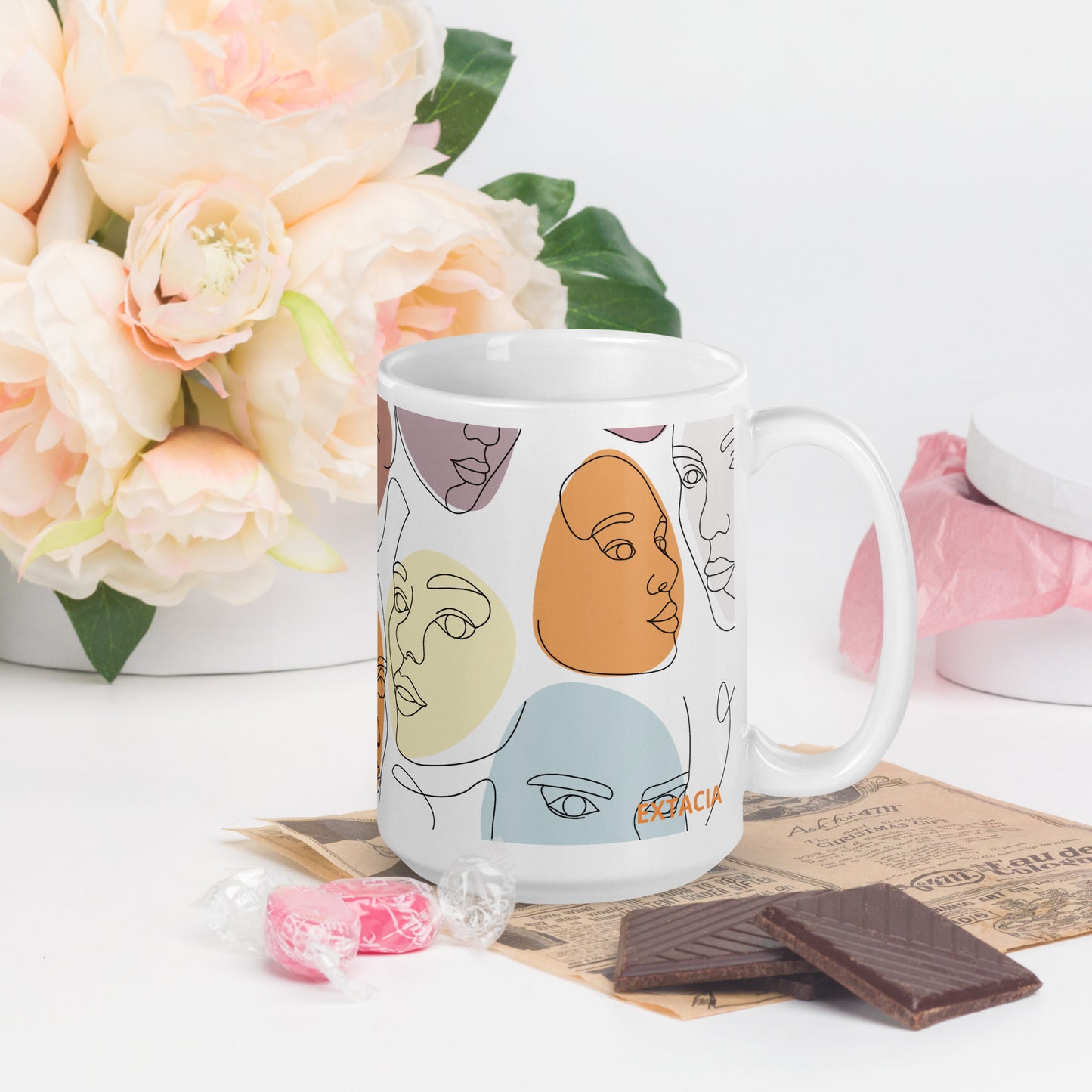 Mug en céramique – Multicouleur – Formats 11, 15, 20 oz, design élégant pour bureau & cuisine – Calligraphie Minimaliste