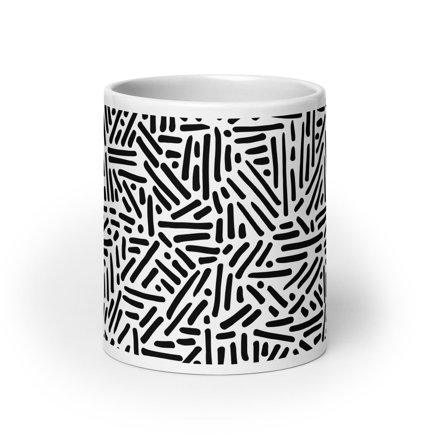 Mug en céramique – Blanc & Noir – Formats 11, 15, 20 oz, design élégant pour bureau & cuisine - Dessin Traits & Points
