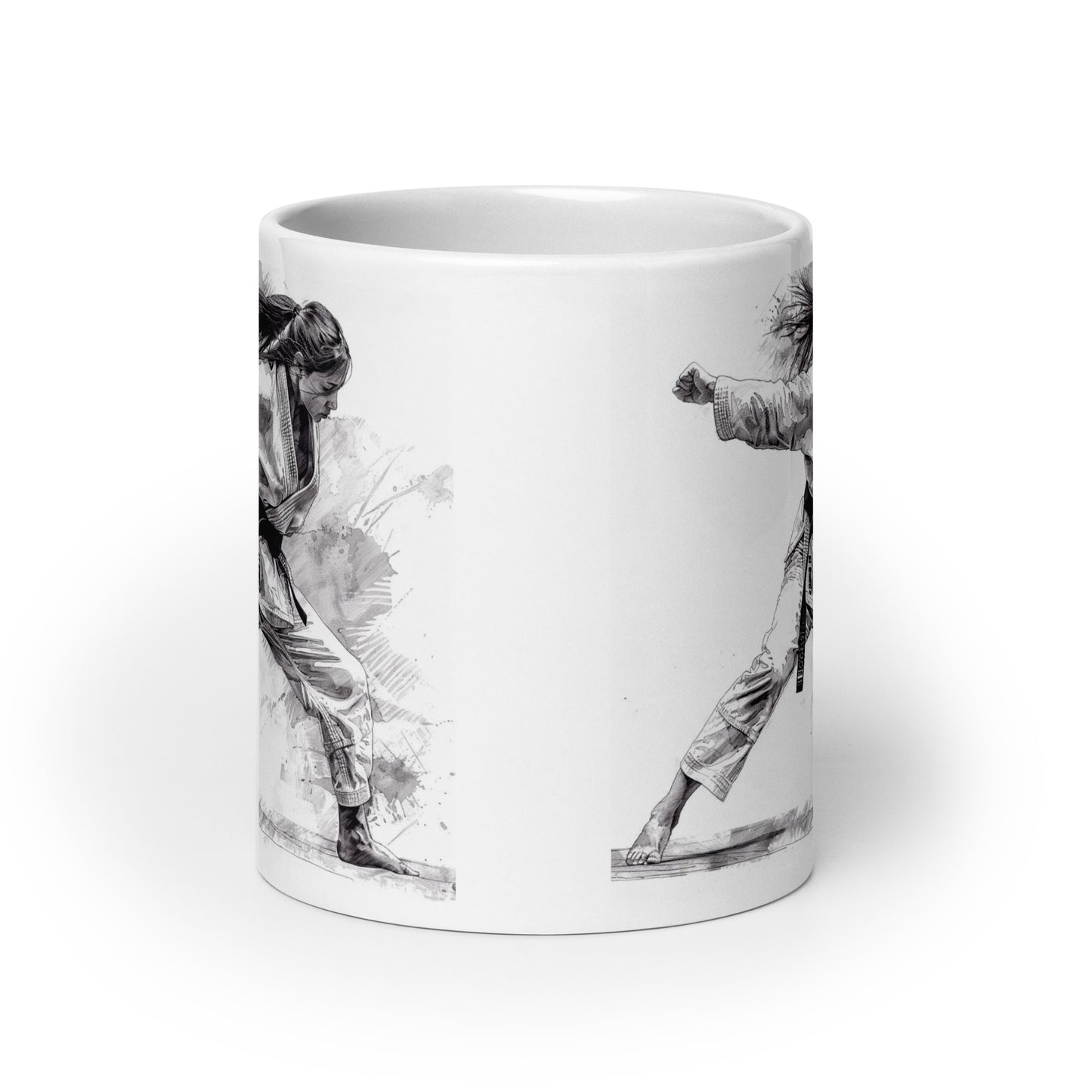 Mug en céramique – Blanc – Formats 11, 15, 20 oz, design élégant pour bureau & cuisine – Dessin Femme Judoka