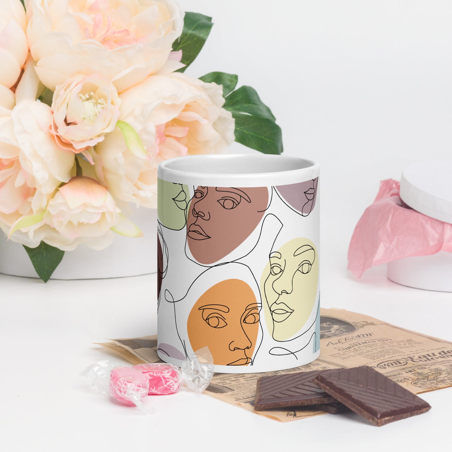 Mug en céramique – Multicouleur – Formats 11, 15, 20 oz, design élégant pour bureau & cuisine – Calligraphie Minimaliste