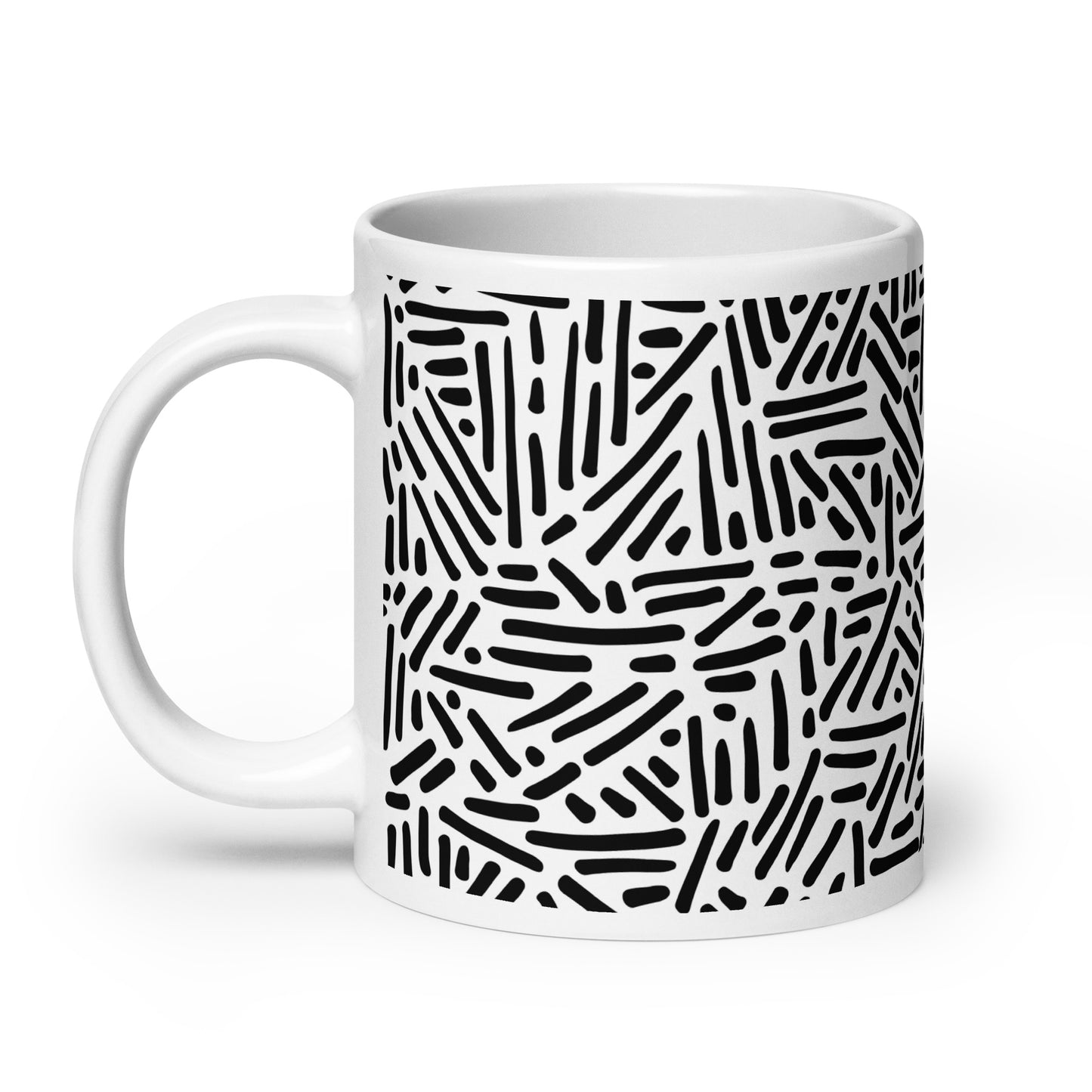 Mug en céramique – Blanc & Noir – Formats 11, 15, 20 oz, design élégant pour bureau & cuisine - Dessin Traits & Points