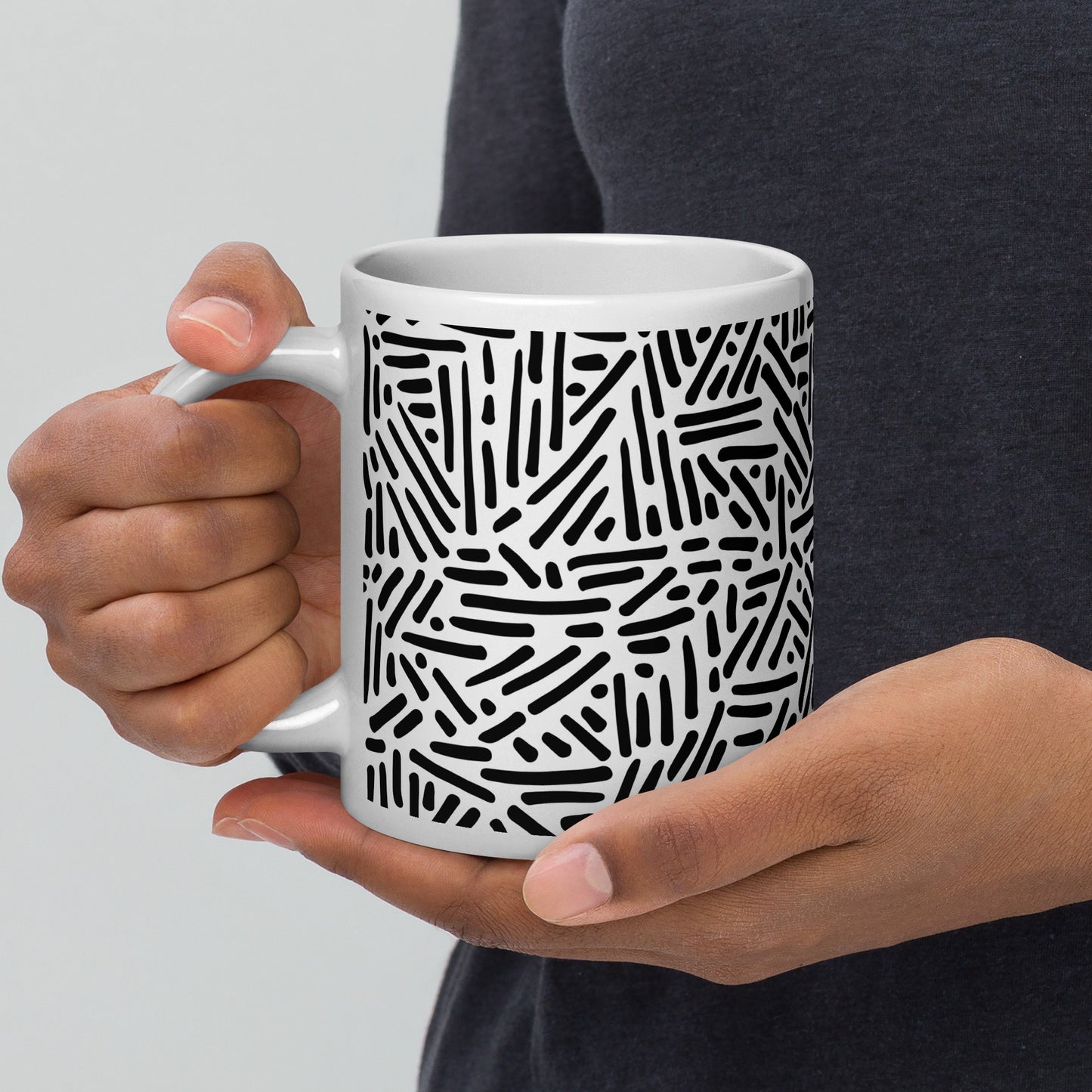 Mug en céramique – Blanc & Noir – Formats 11, 15, 20 oz, design élégant pour bureau & cuisine - Dessin Traits & Points