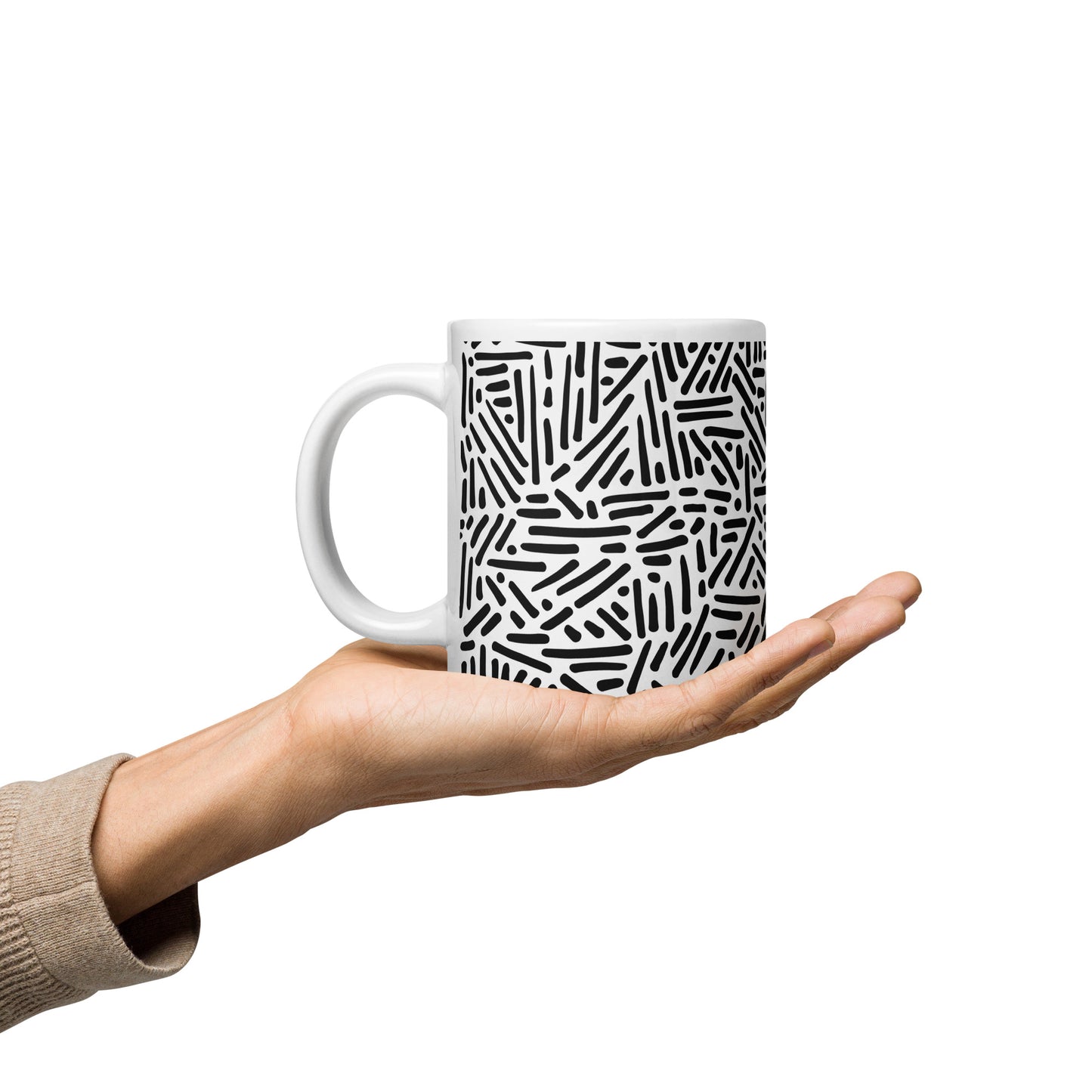 Mug en céramique – Blanc & Noir – Formats 11, 15, 20 oz, design élégant pour bureau & cuisine - Dessin Traits & Points