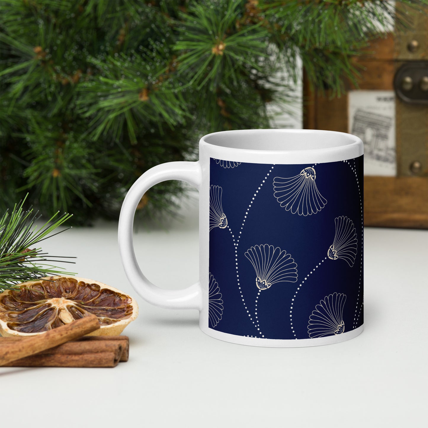Mug en céramique – Bleu Fleuri – Formats 11, 15, 20 oz, design élégant pour bureau & cuisine - Minimaliste
