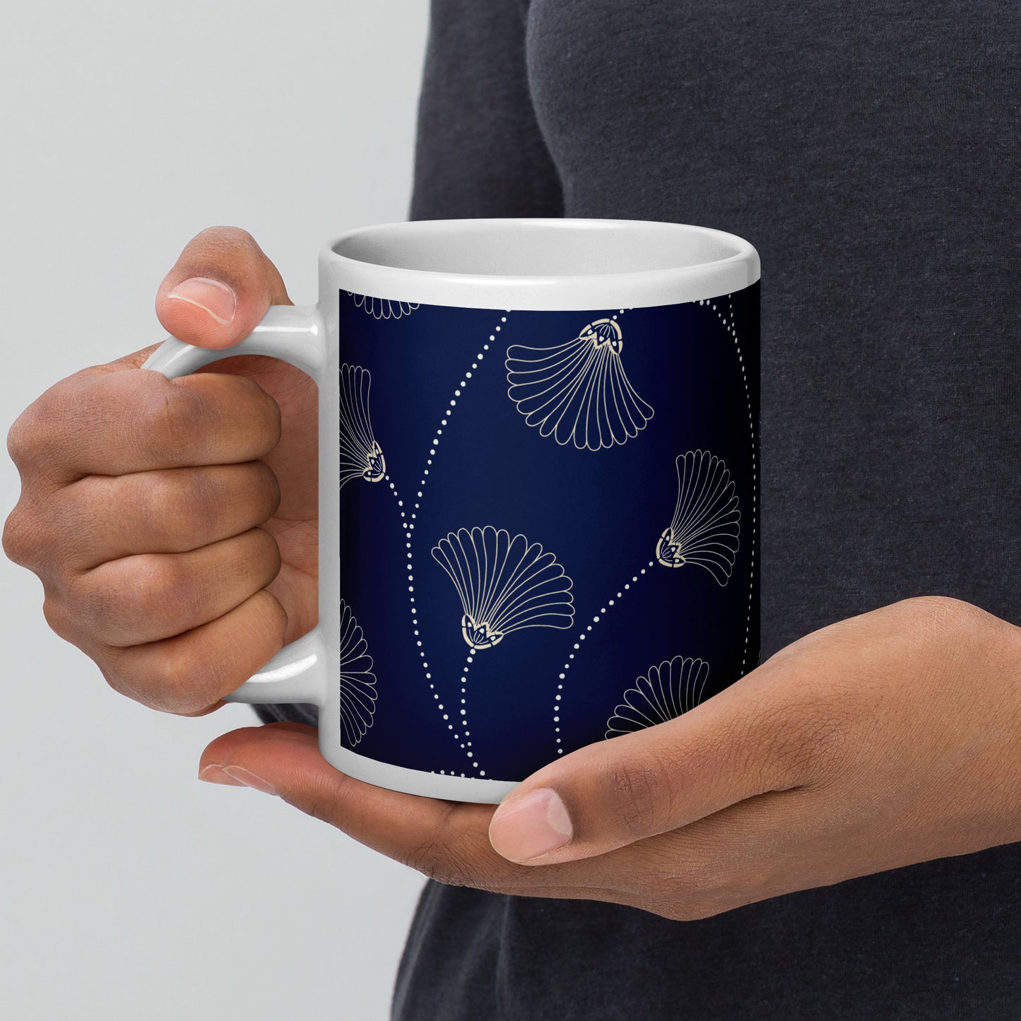 Mug en céramique – Bleu Fleuri – Formats 11, 15, 20 oz, design élégant pour bureau & cuisine - Minimaliste