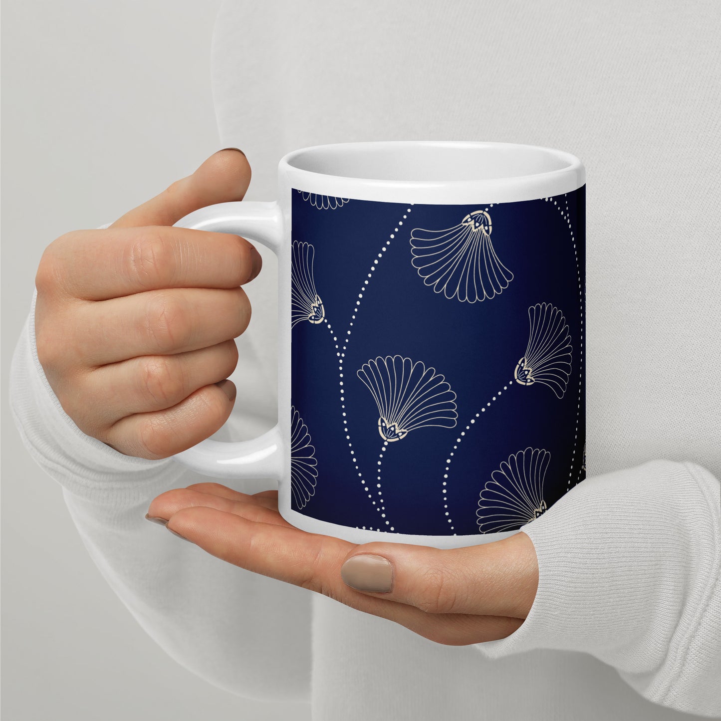 Mug en céramique – Bleu Fleuri – Formats 11, 15, 20 oz, design élégant pour bureau & cuisine - Minimaliste