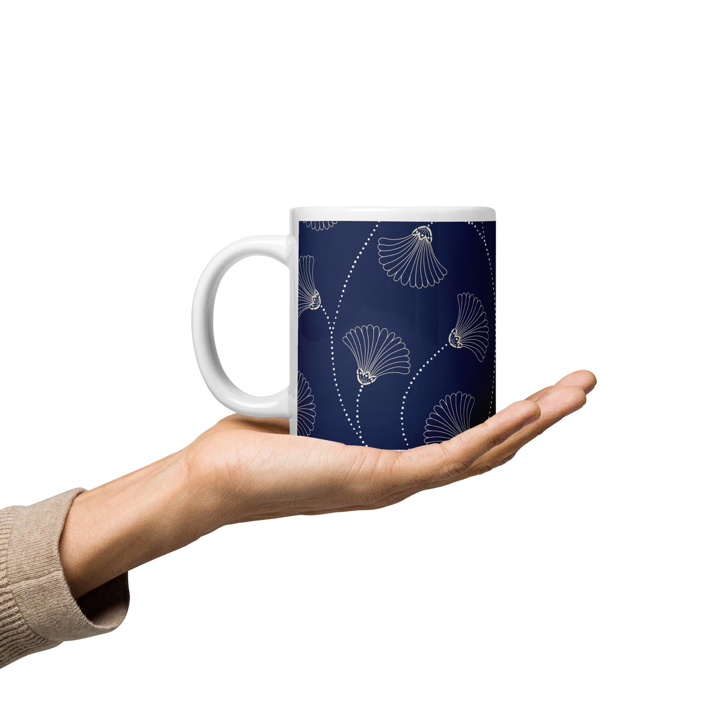Mug en céramique – Bleu Fleuri – Formats 11, 15, 20 oz, design élégant pour bureau & cuisine - Minimaliste
